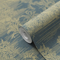 GoodHome Augie Blue Metallic effect Nature Textured Wallpaper