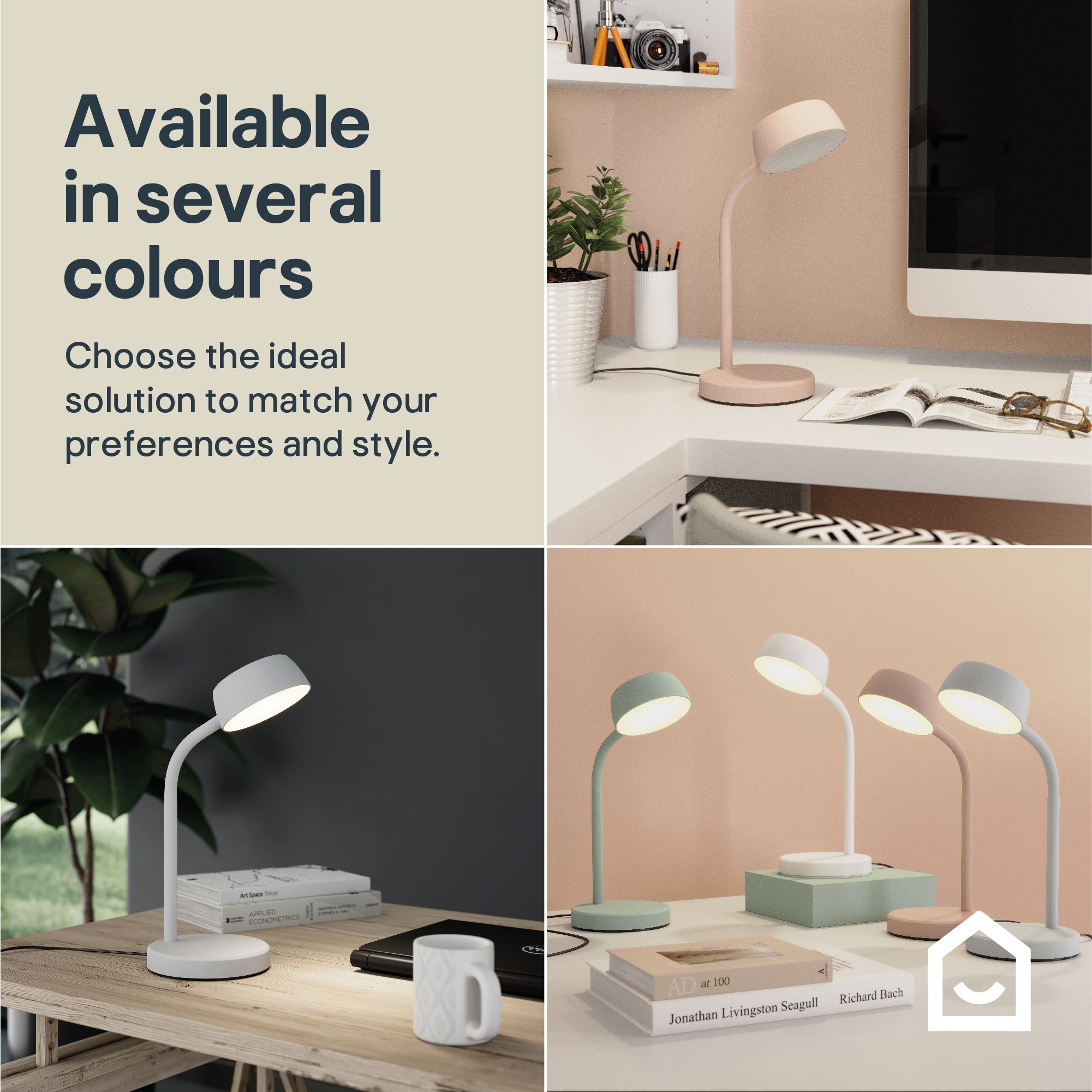 GoodHome Auklet Cylinder Matt White Integrated LED Table lamp