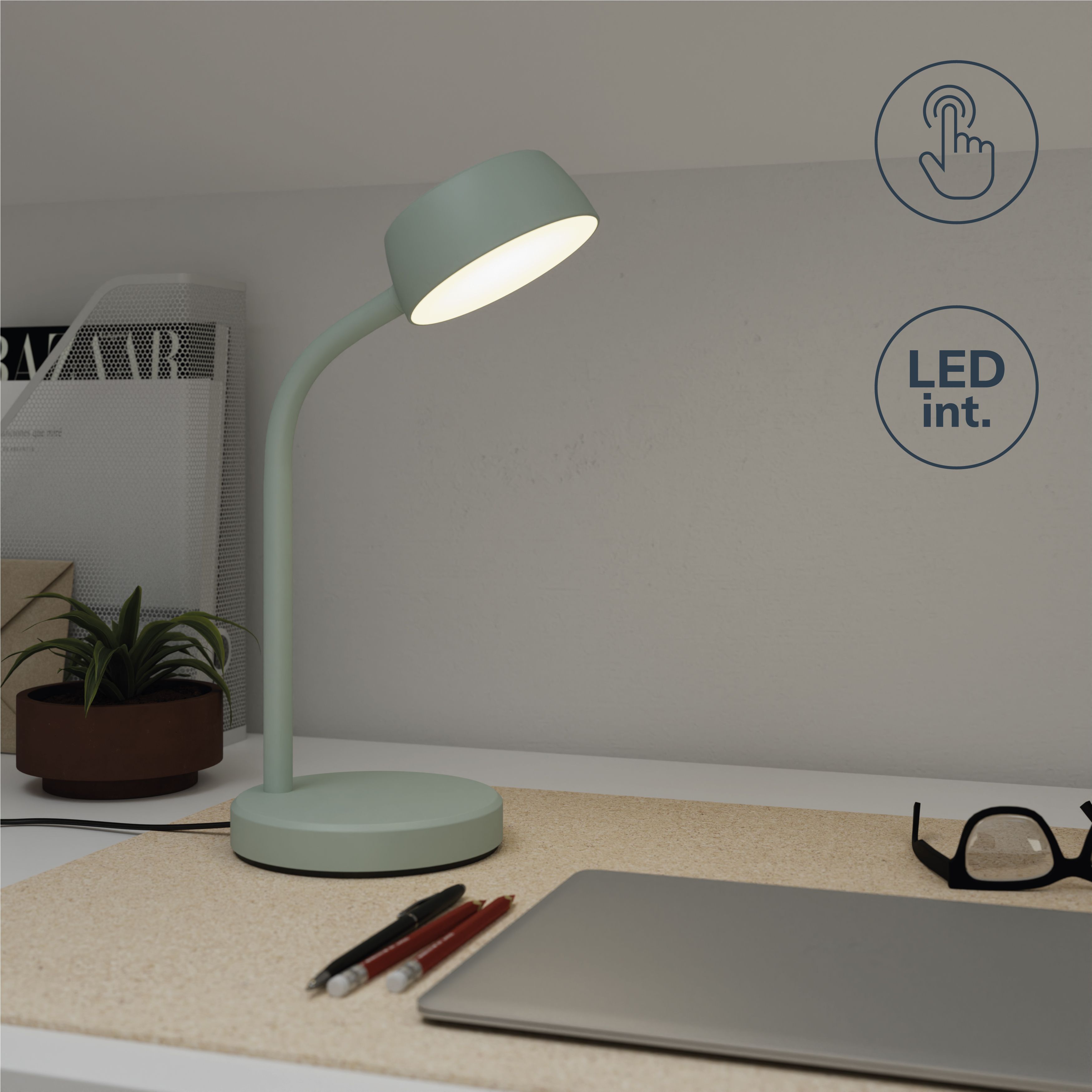 GoodHome Auklet Matt Blue Integrated LED Table lamp