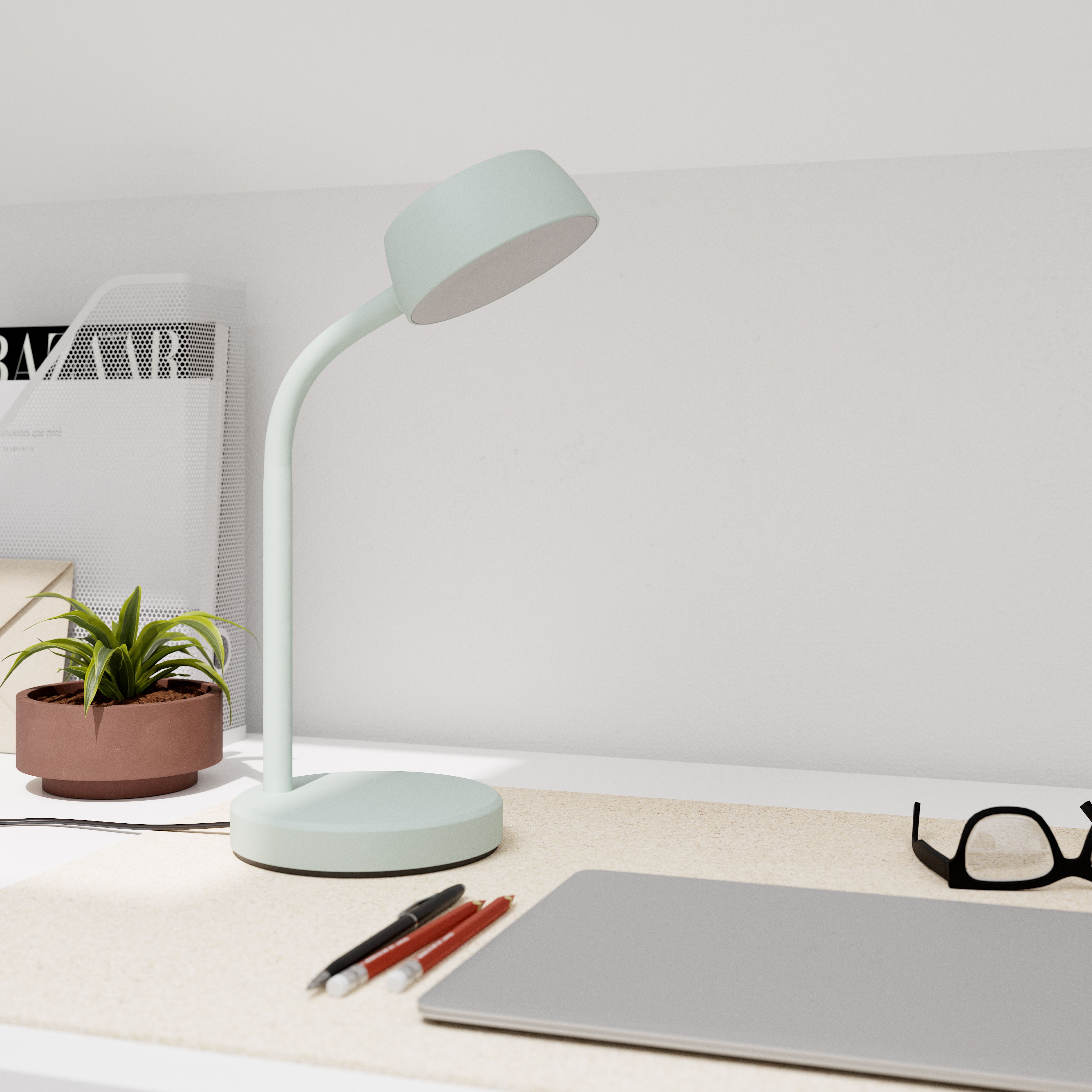 GoodHome Auklet Matt Blue Integrated LED Table lamp