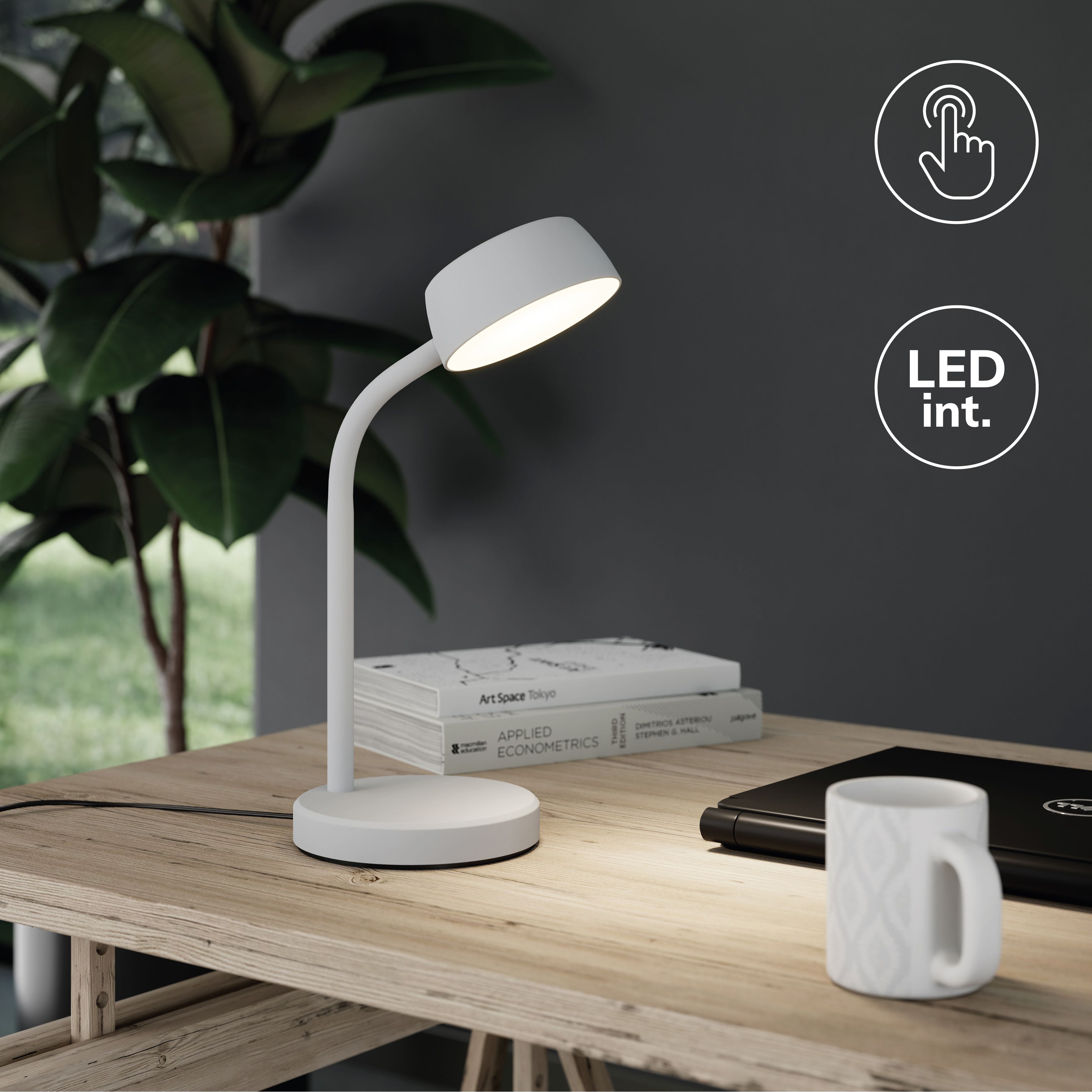 GoodHome Auklet Matt Grey Integrated LED Table lamp