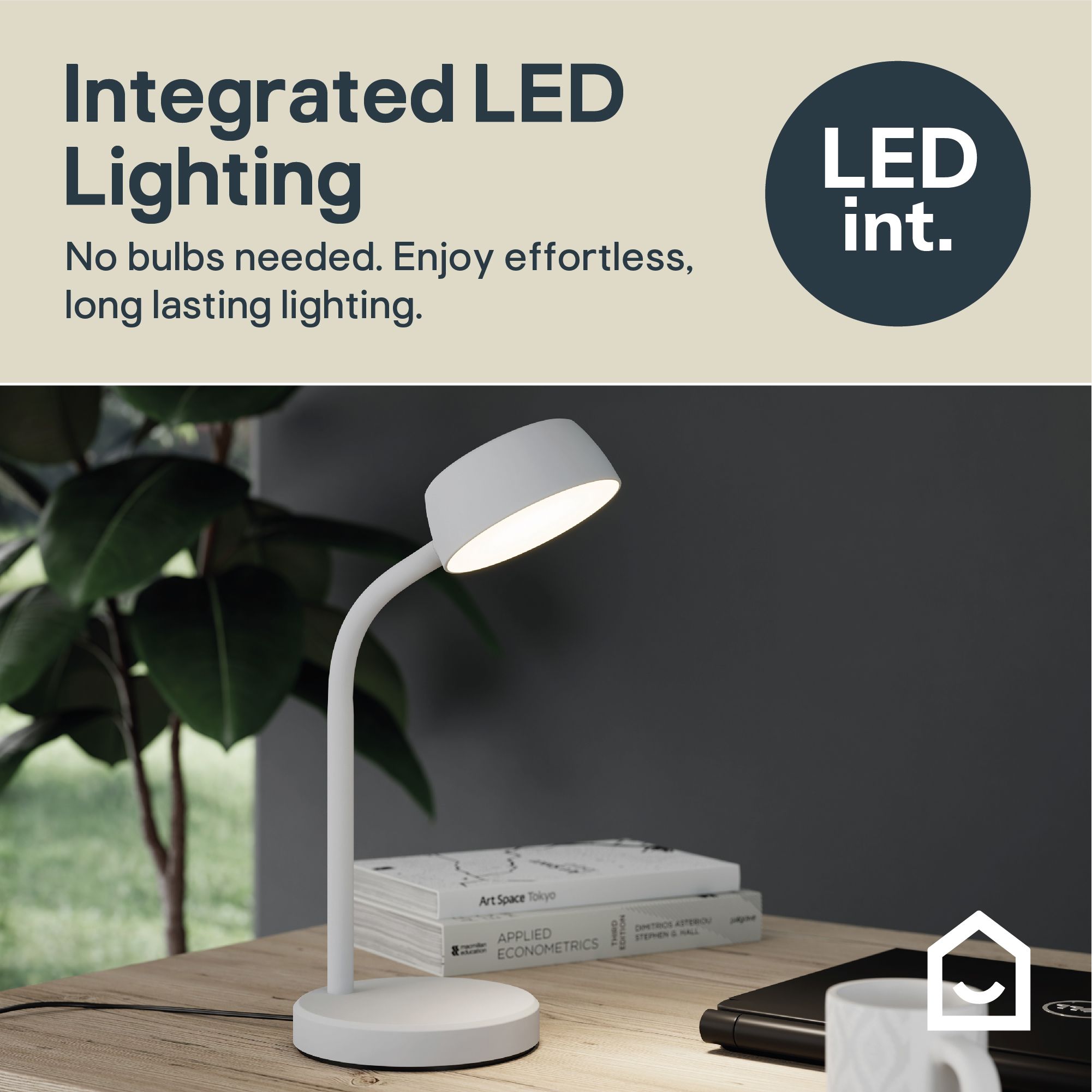 GoodHome Auklet Matt Grey Integrated LED Table lamp