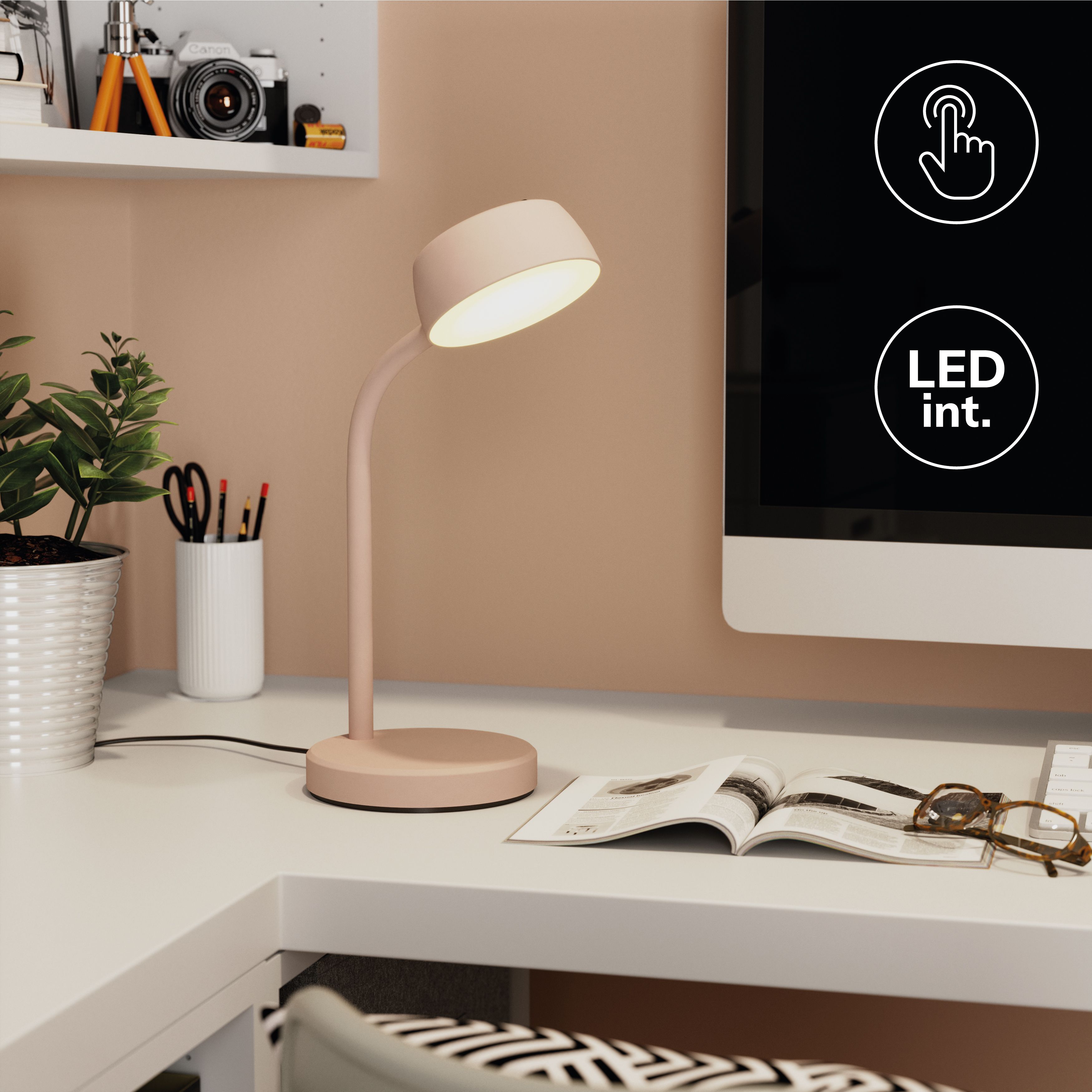 GoodHome Auklet Round Matt Pink Integrated LED Table lamp