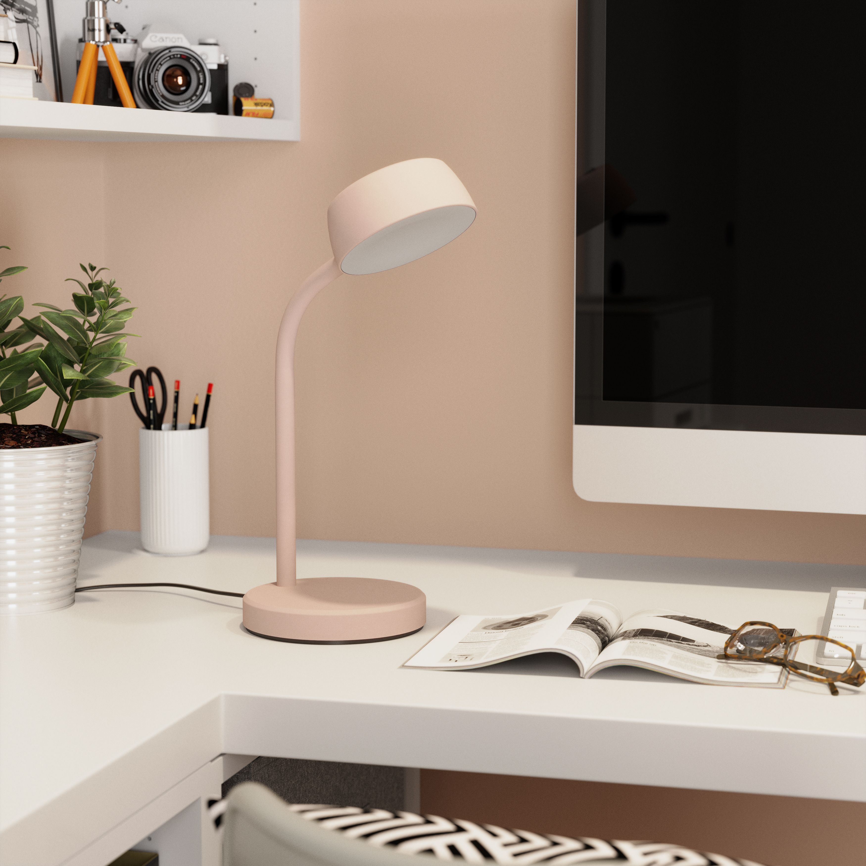 GoodHome Auklet Round Matt Pink Integrated LED Table lamp