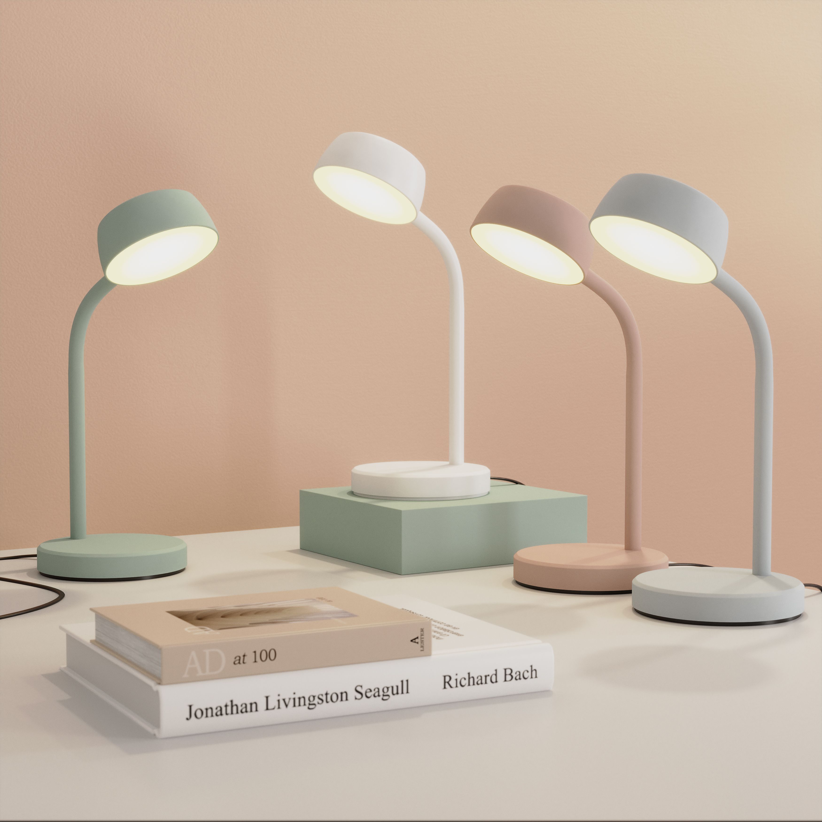 GoodHome Auklet Round Matt Pink Integrated LED Table lamp