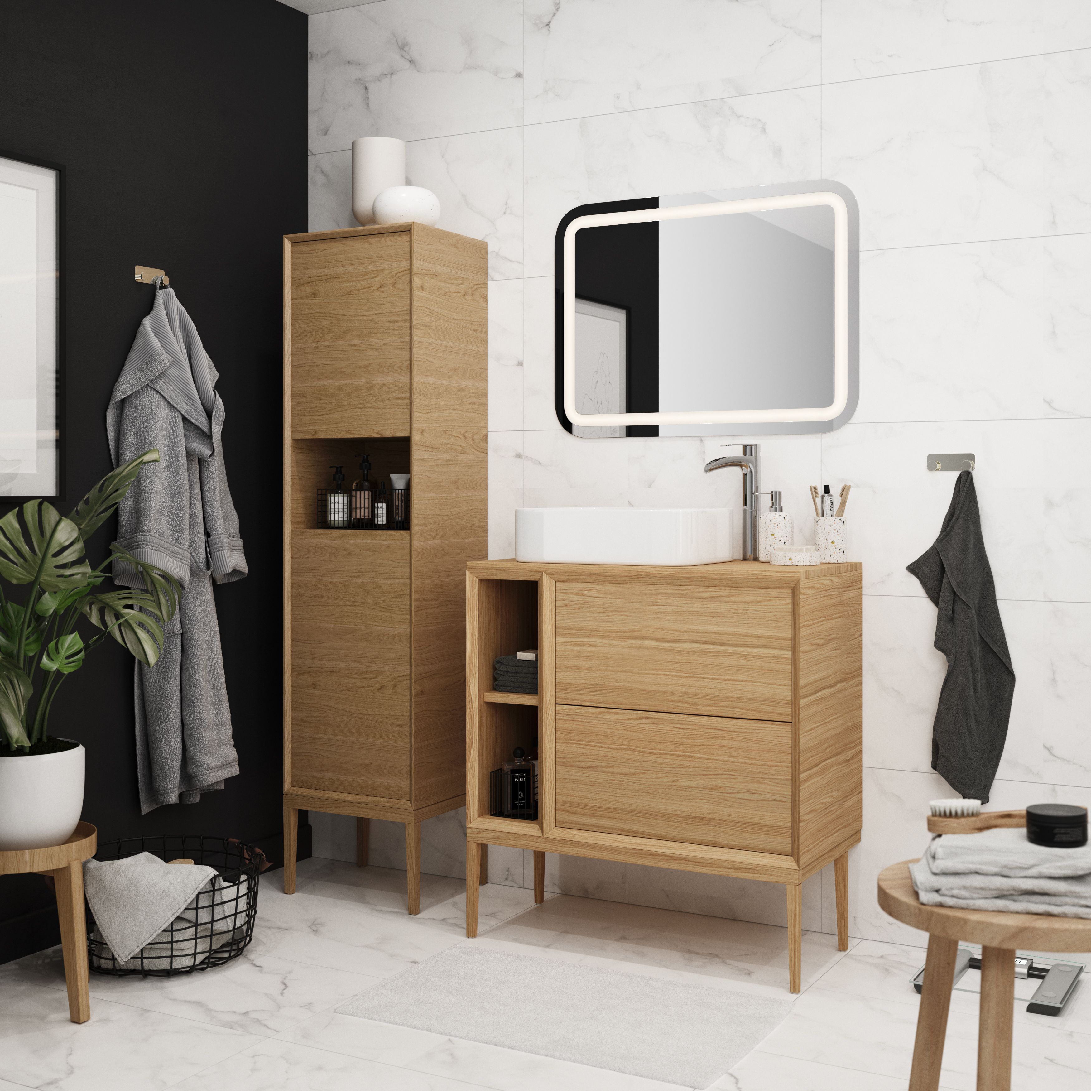 GoodHome Avela Matt Oak Veneer Square edge Chipboard Worktop (T) 1.8cm x (L) 80cm x (W) 45.1cm