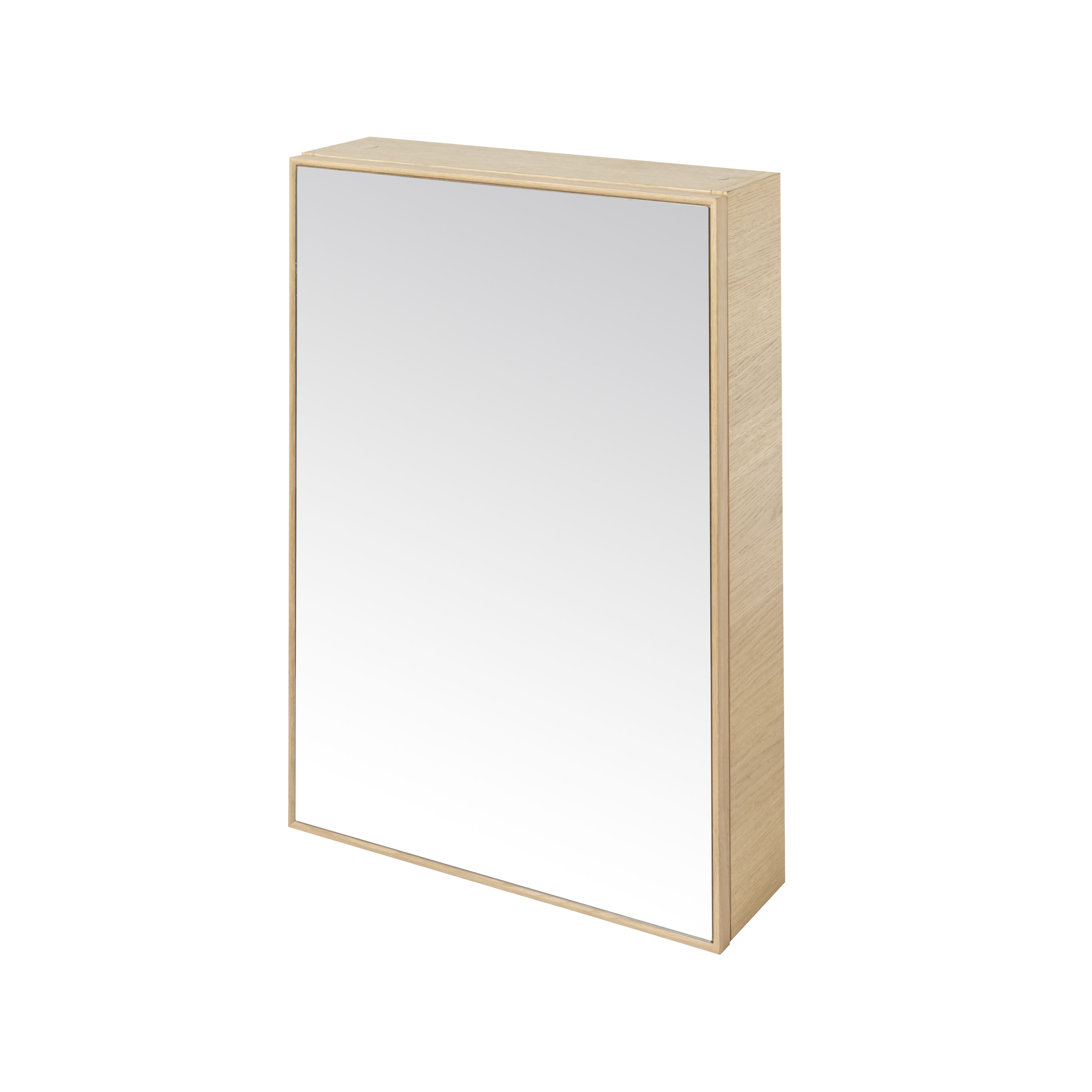 GoodHome Avela Matt Wood Oak effect Single Bathroom Cabinet with Mirrored door (H)700mm (W)500mm