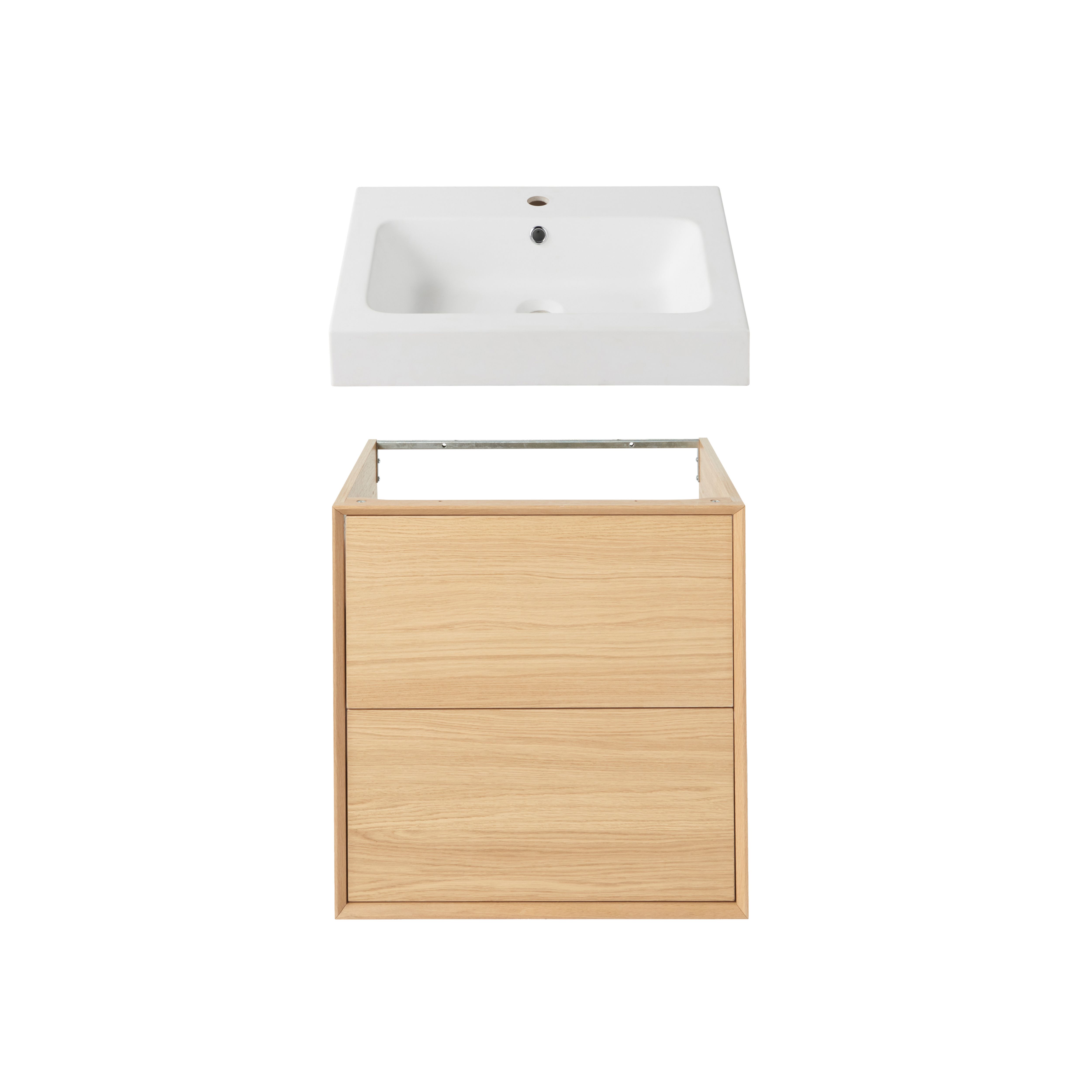 GoodHome Avela Oak effect Wallmounted Vanity unit & basin set (W)600mm