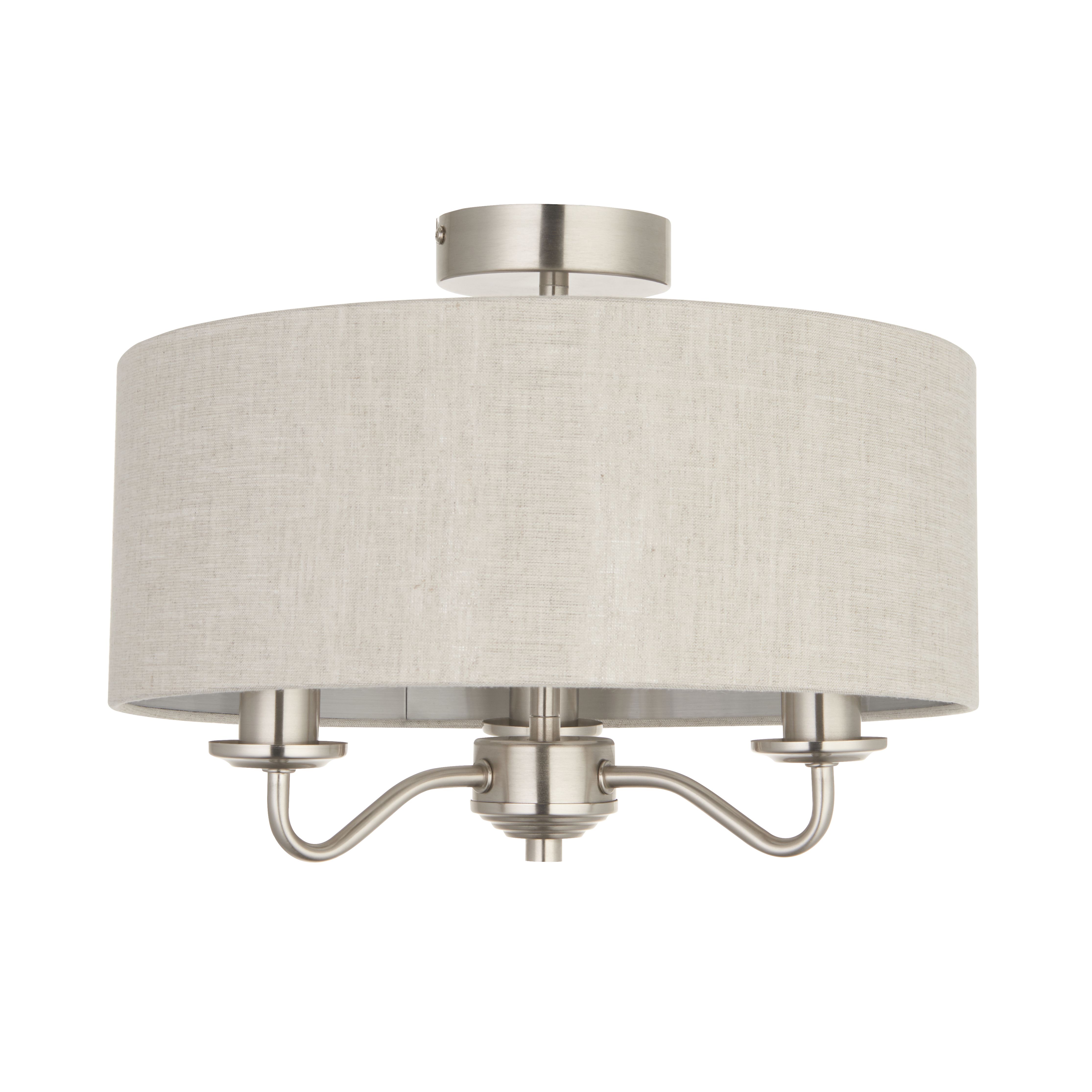 GoodHome Ayshire Traditional Fabric & metal Nickel effect 3 Lamp Ceiling light