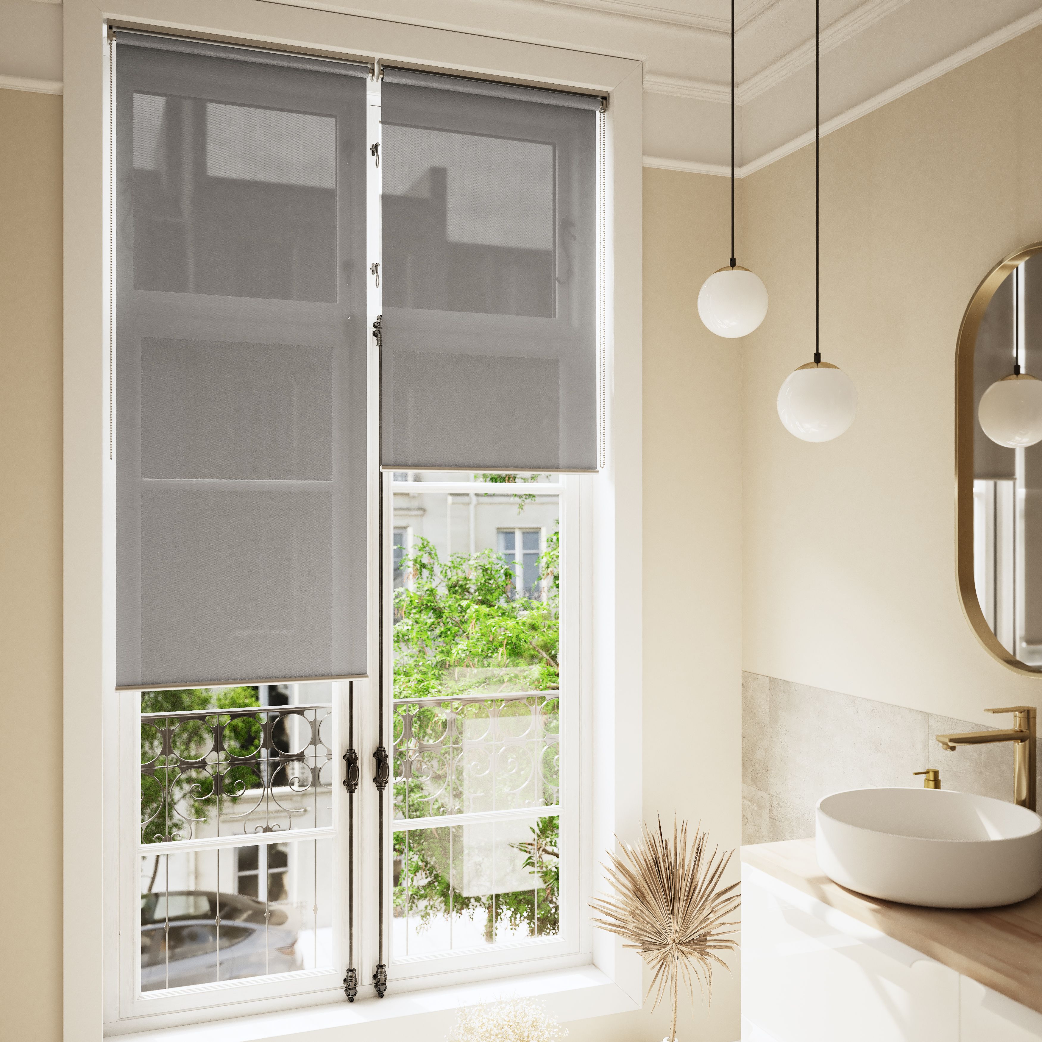 GoodHome Badallo Corded Concrete grey Daylight & thermal Roller Blind (W)60cm (L)180cm