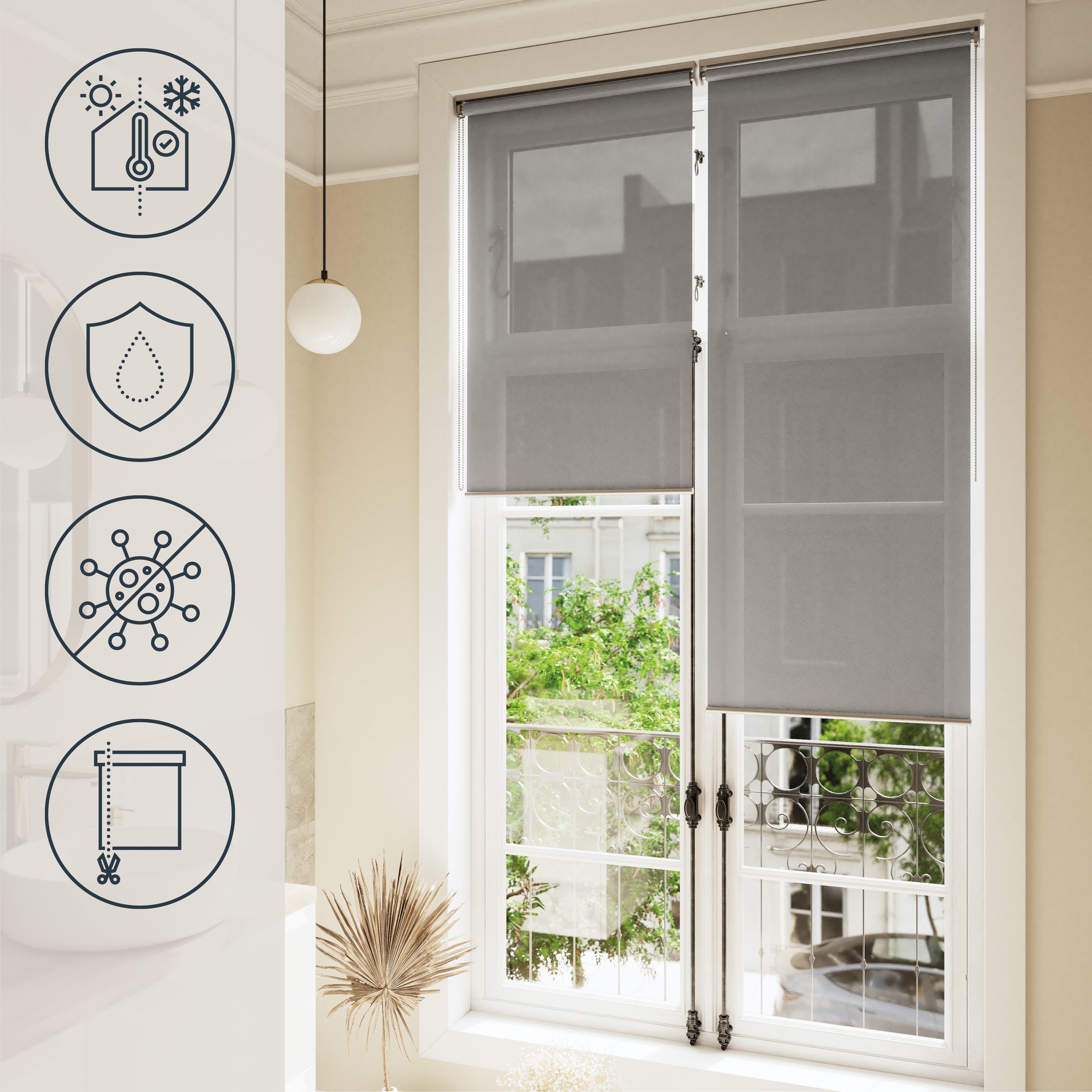 GoodHome Badallo Corded Concrete grey Daylight & thermal Roller Blind (W)60cm (L)180cm