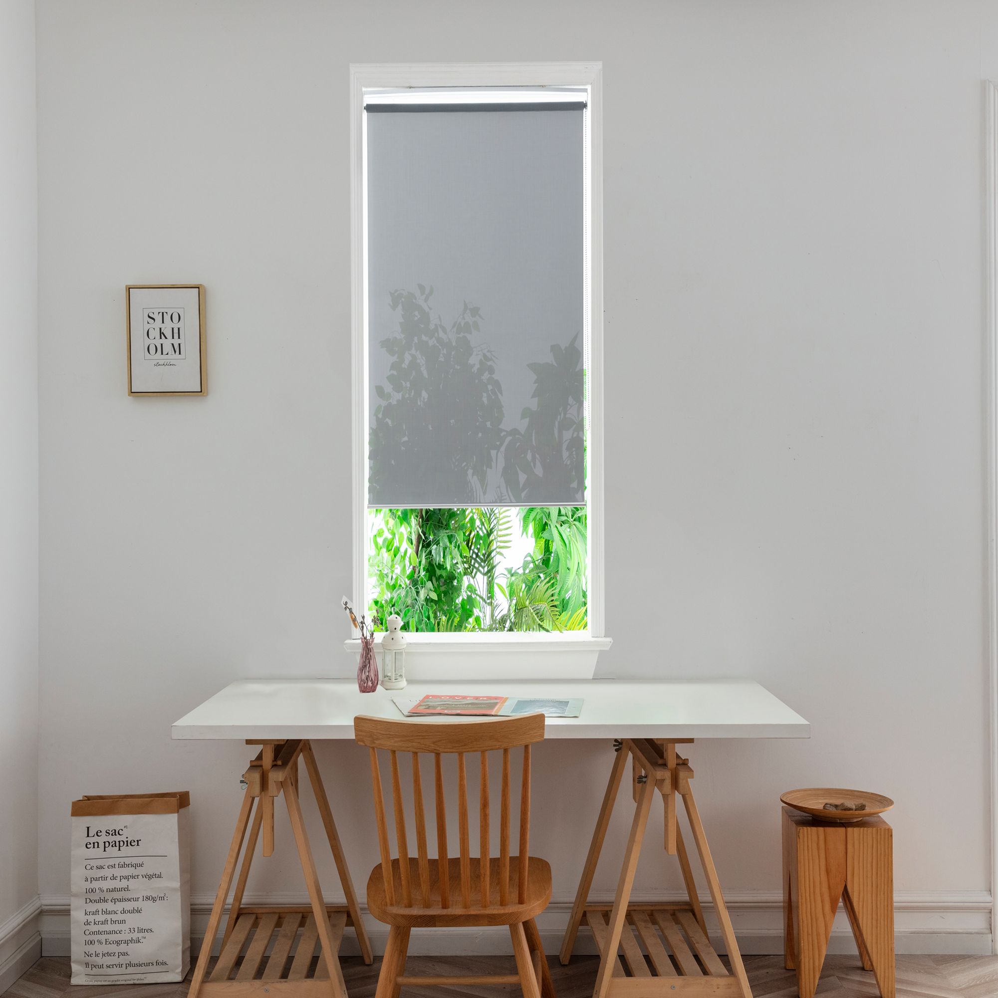 GoodHome Badallo Corded Concrete grey Daylight & thermal Roller Blind (W)60cm (L)180cm