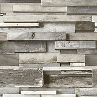 GoodHome Baddiley Grey Wood effect Textured Wallpaper Sample