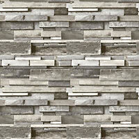 GoodHome Baddiley Grey Wood effect Textured Wallpaper