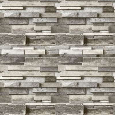 GoodHome Baddiley Grey Wood effect Textured Wallpaper