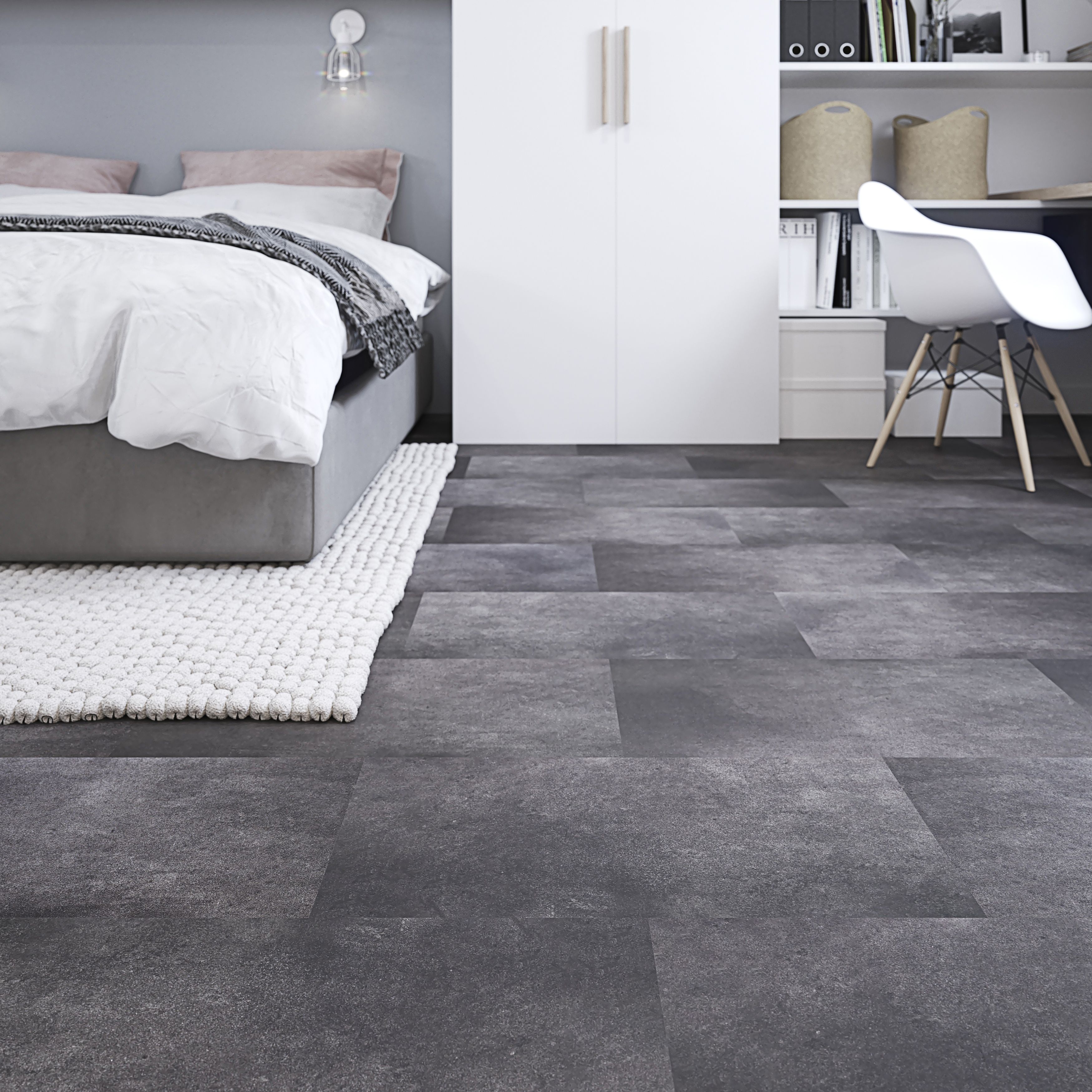 GoodHome Baila Grey concrete Textured Straight Tile effect Click vinyl Click flooring, 2.2m²