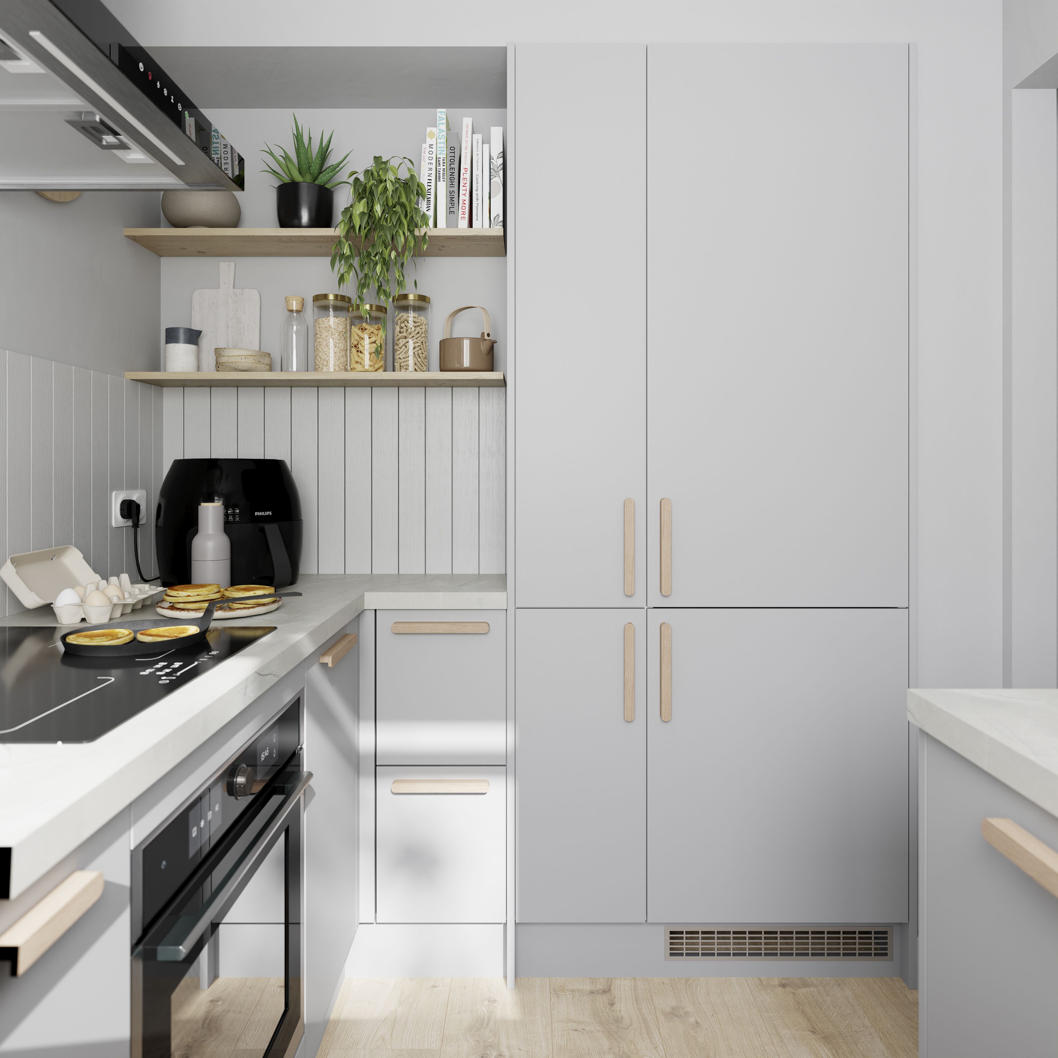 GoodHome Balsamita Matt grey Slab 2 drawer front, bridging door & bi-fold door 600mm