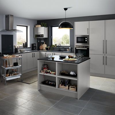 GoodHome Balsamita Matt grey Slab 2 drawer front, bridging door & bi-fold door 600mm