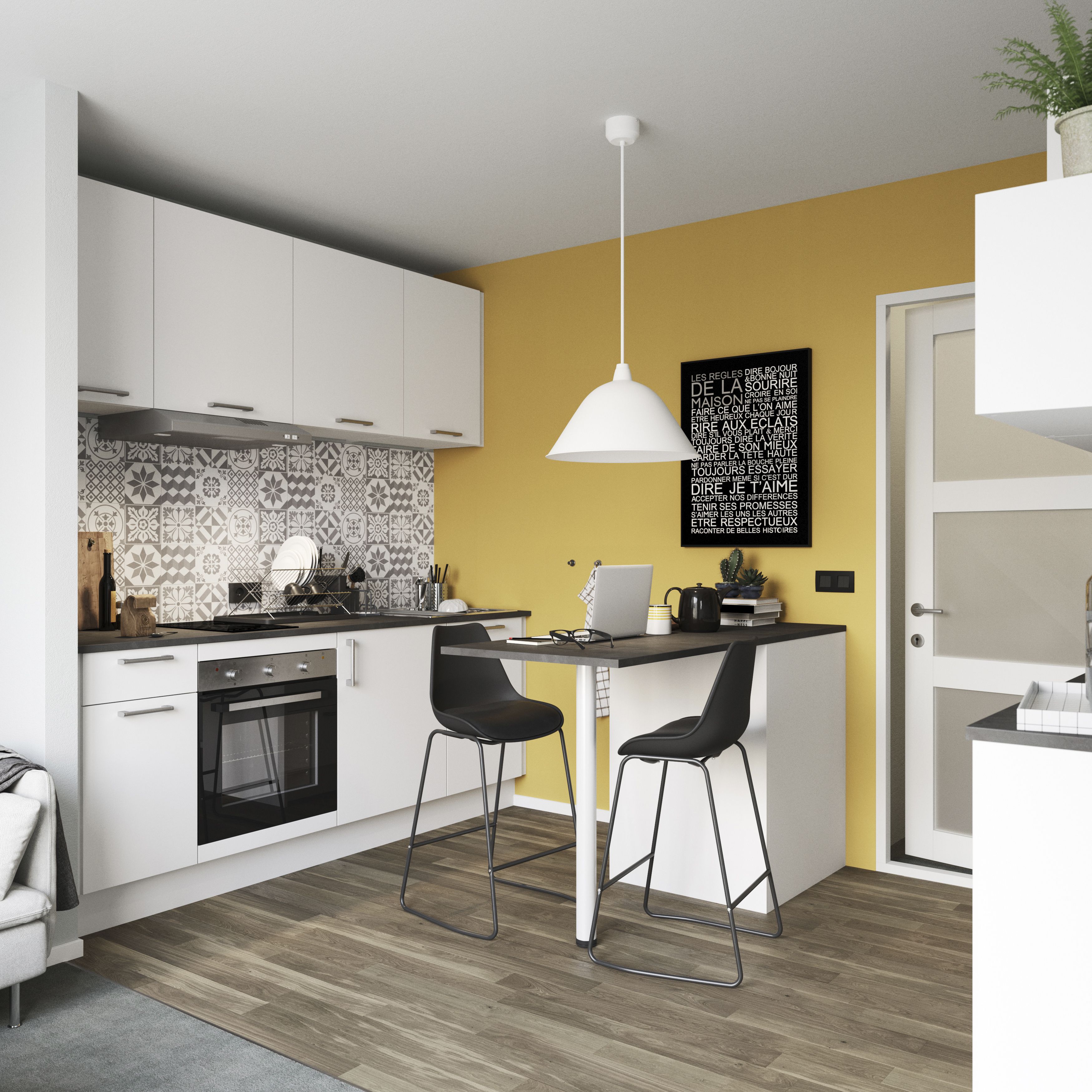 GoodHome Balsamita Matt white Slab Drawer front, bridging door & bi-fold door 600mm