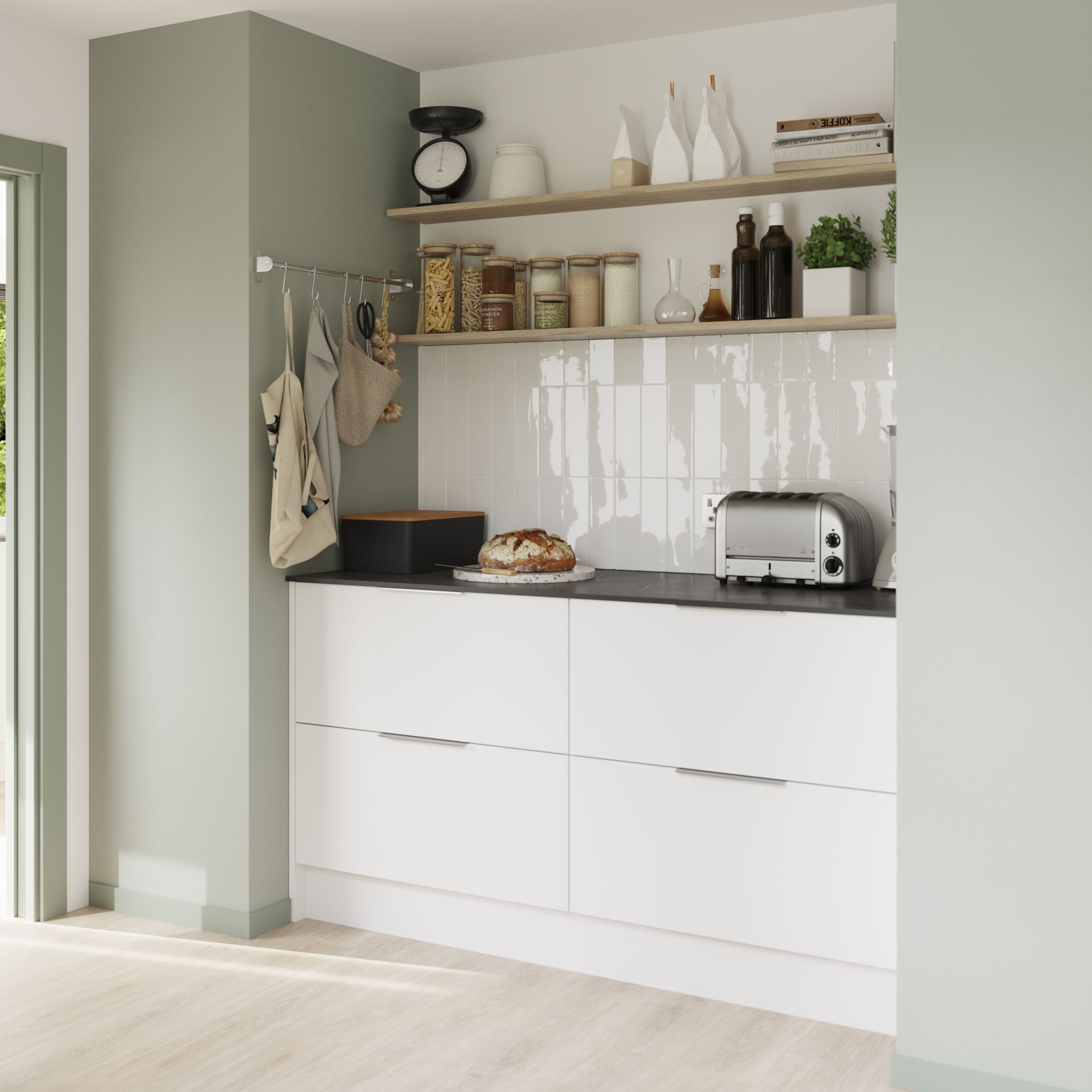 GoodHome Balsamita Matt white Slab Drawer front, bridging door & bi-fold door 600mm