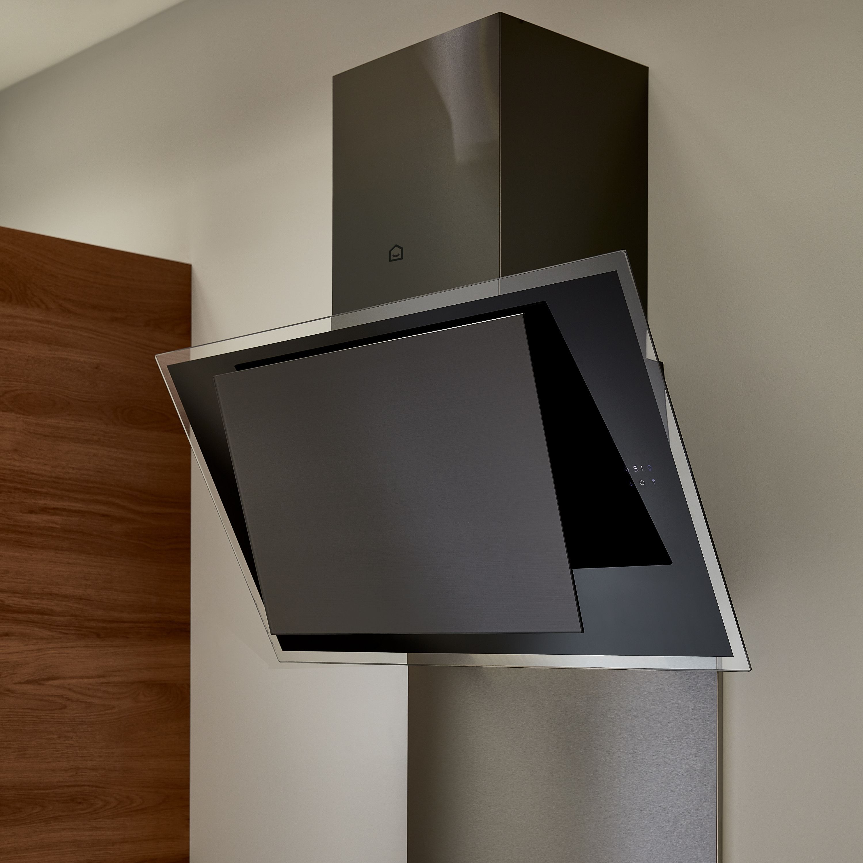 GoodHome Bamia GHAGRE90 Glass Angled Cooker hood (W)90cm - Black