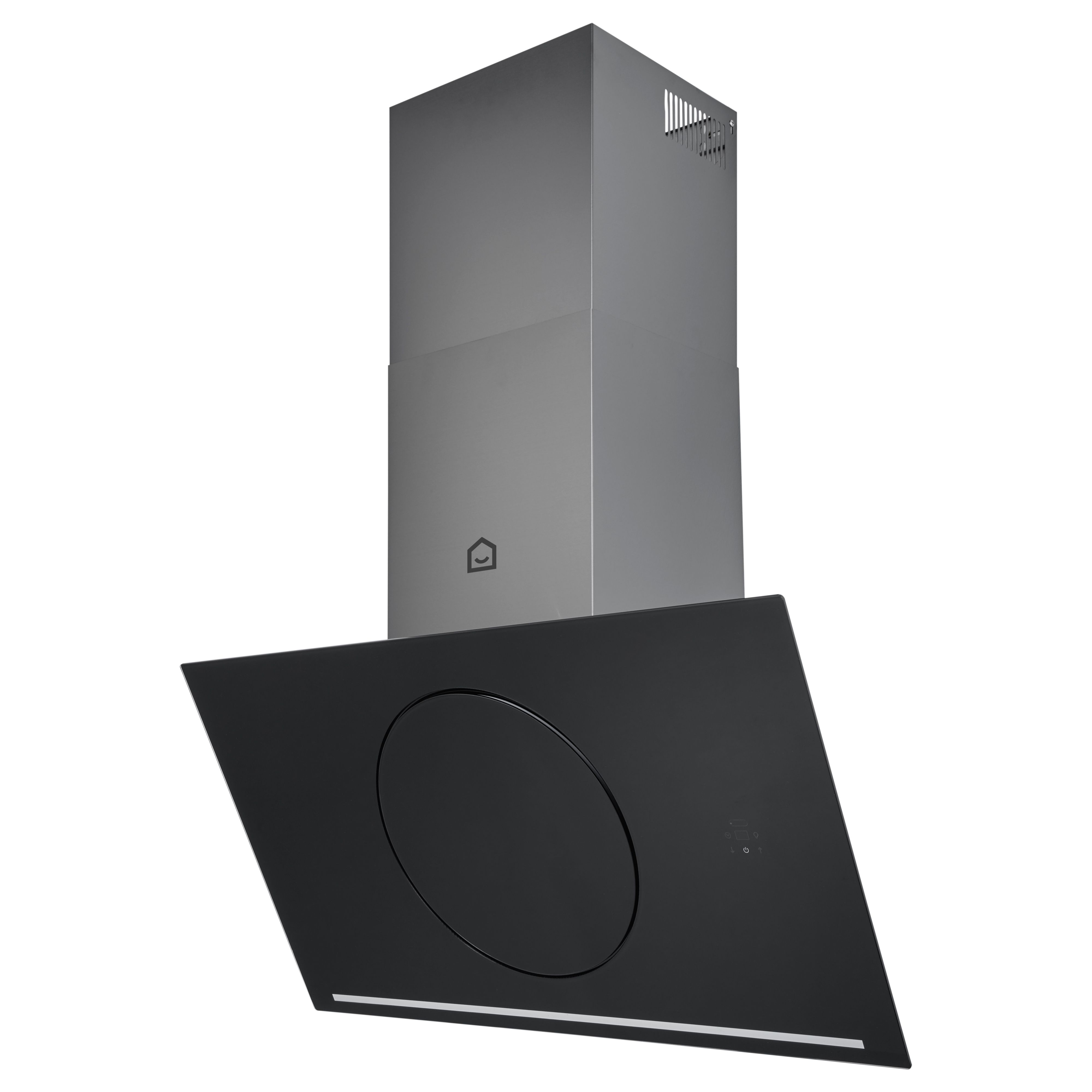 GoodHome Bamia GHAGRO90 Black Glass Round angled Cooker hood, (W)90cm