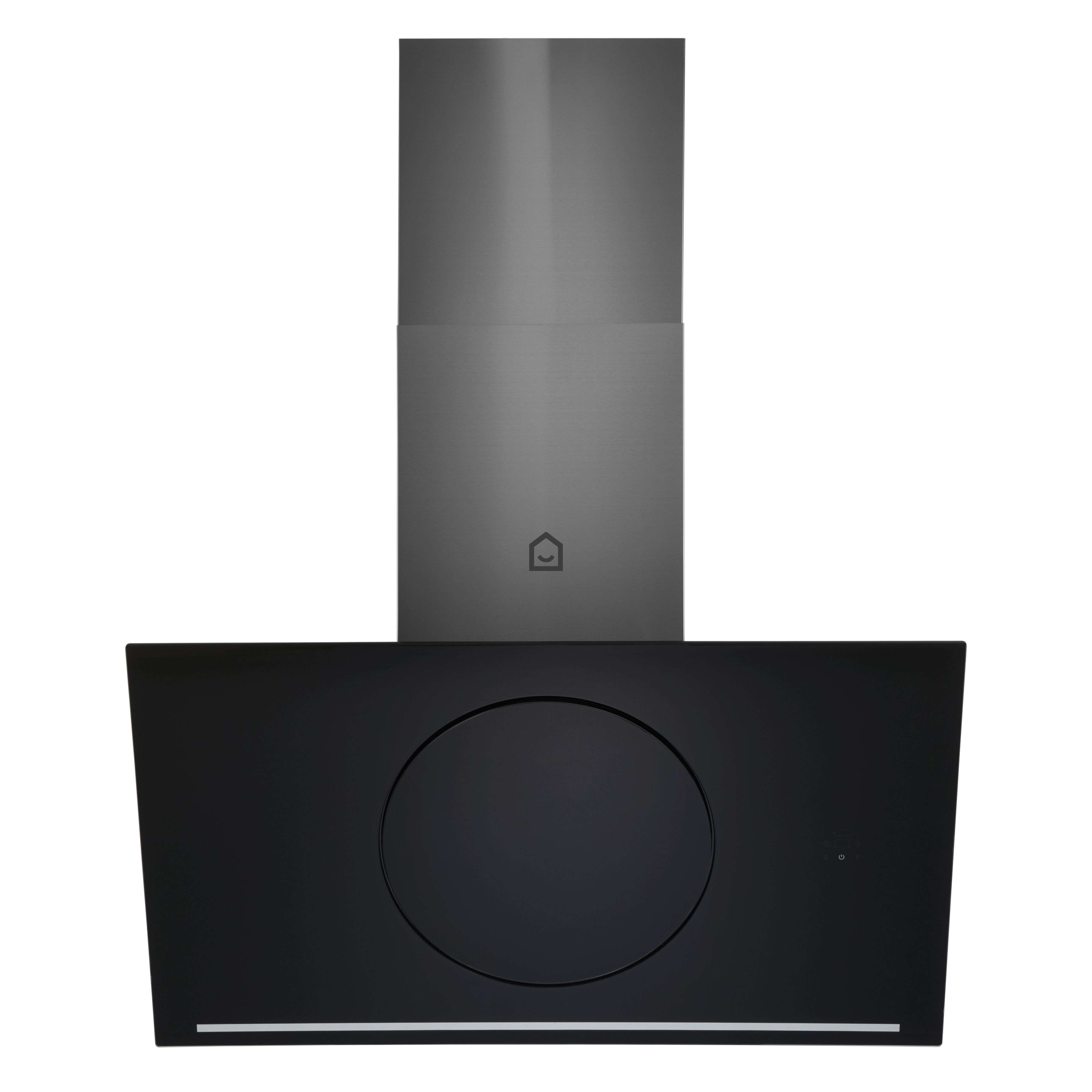 GoodHome Bamia GHAGRO90 Black Glass Round angled Cooker hood, (W)90cm