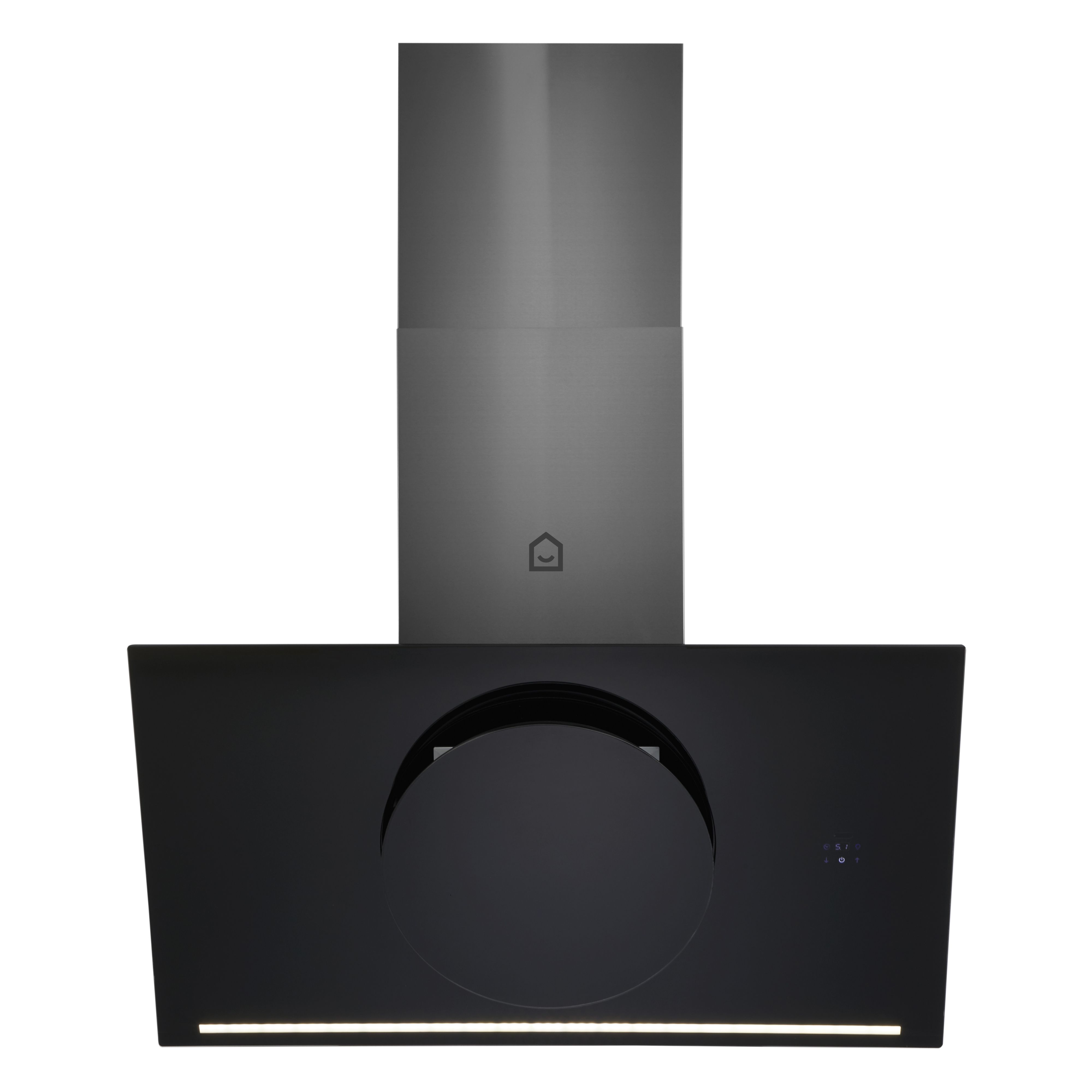 GoodHome Bamia GHAGRO90 Black Glass Round angled Cooker hood, (W)90cm