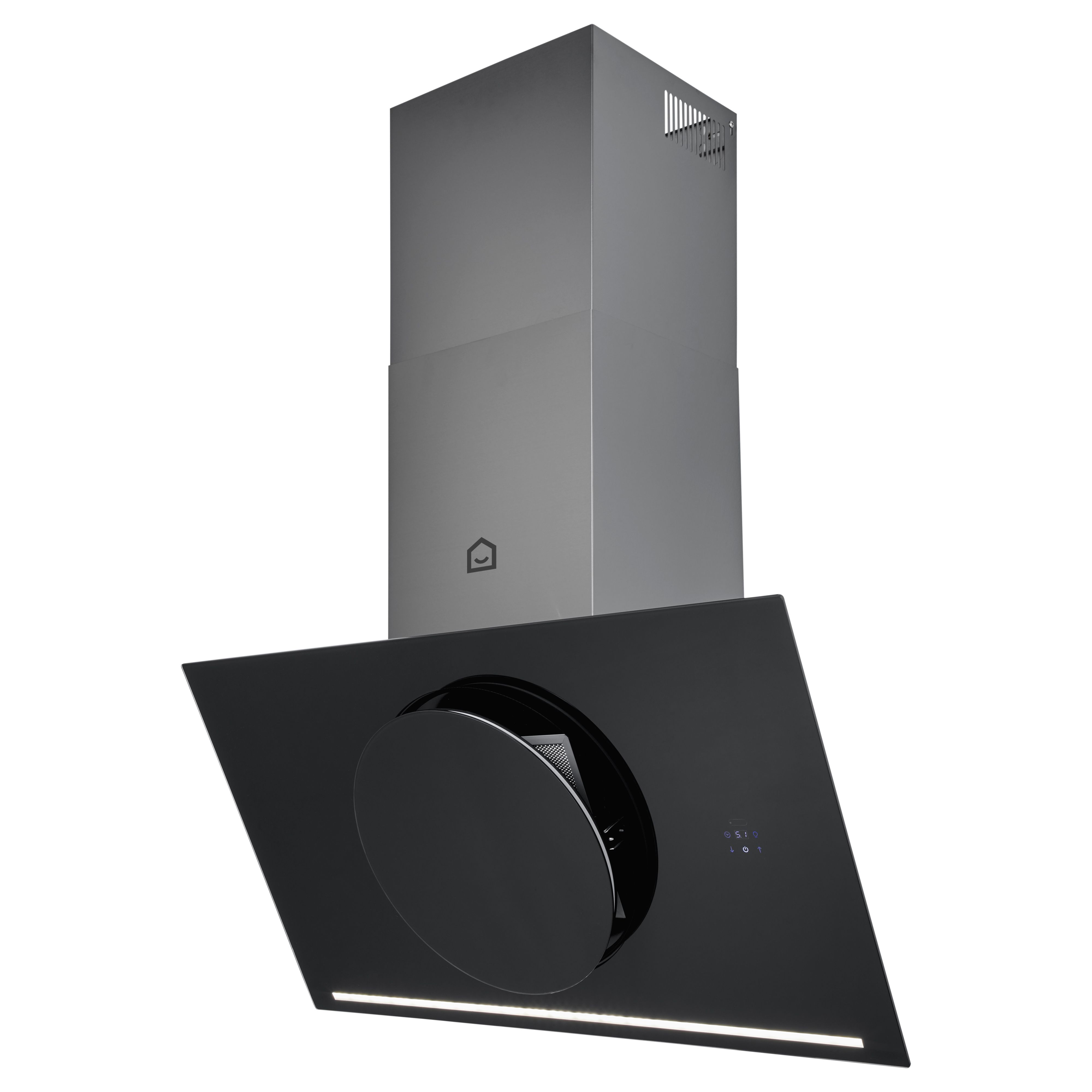 GoodHome Bamia GHAGRO90 Black Glass Round angled Cooker hood, (W)90cm