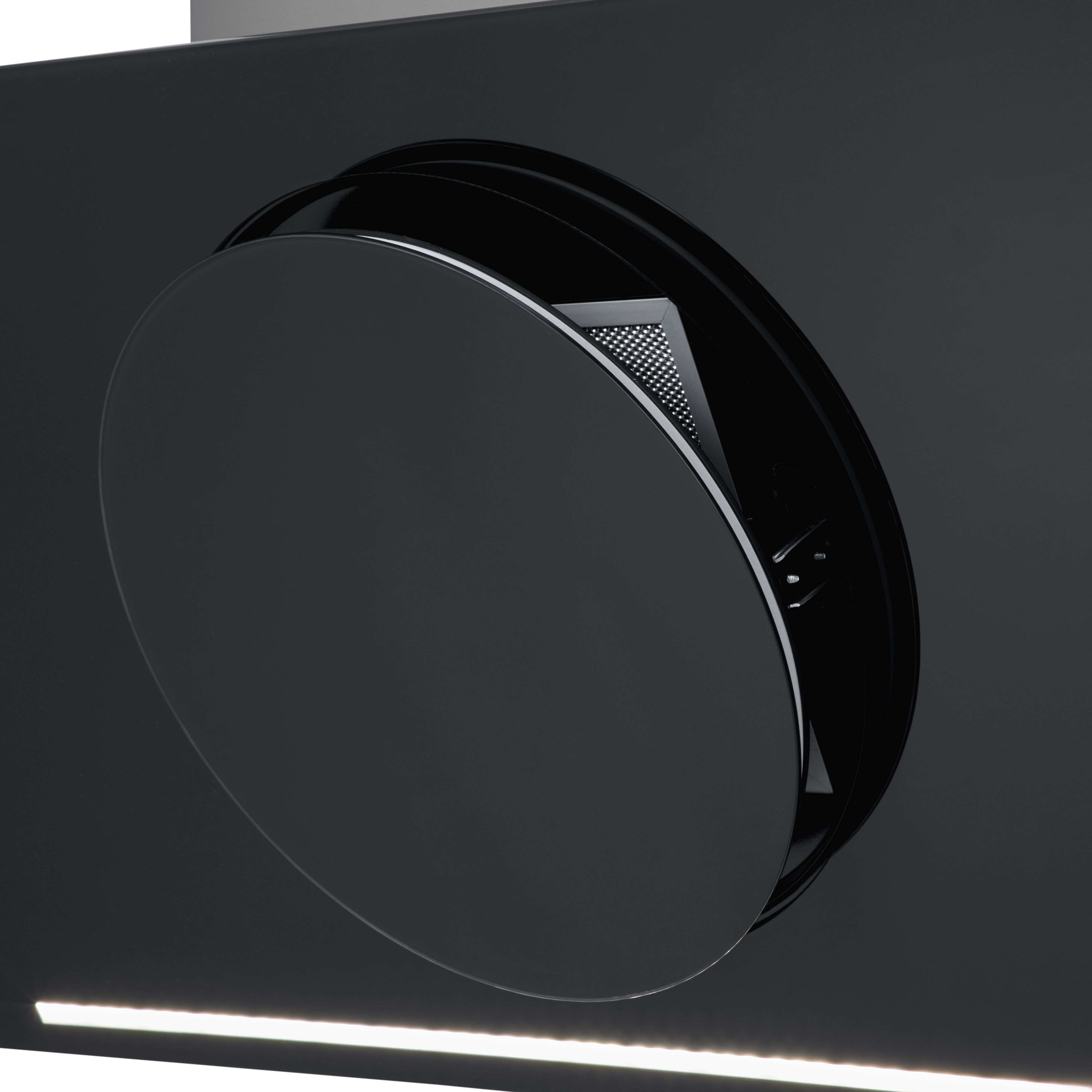 GoodHome Bamia GHAGRO90 Black Glass Round angled Cooker hood, (W)90cm