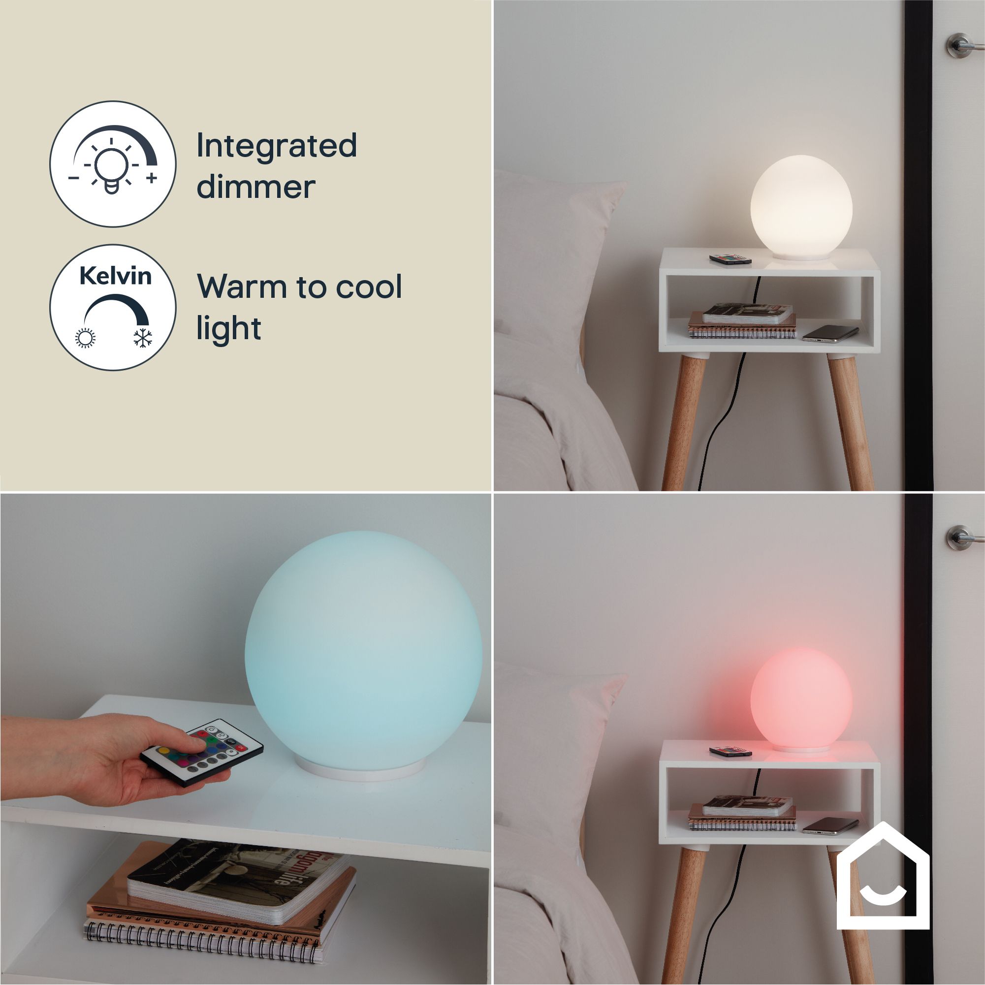GoodHome Baoule Ball Round White Table light