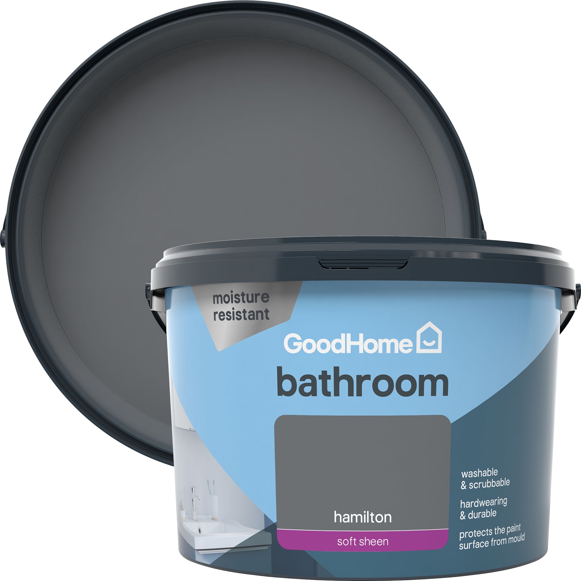 GoodHome Bathroom Hamilton Soft sheen Emulsion paint, 2.5L | DIY at B&Q
