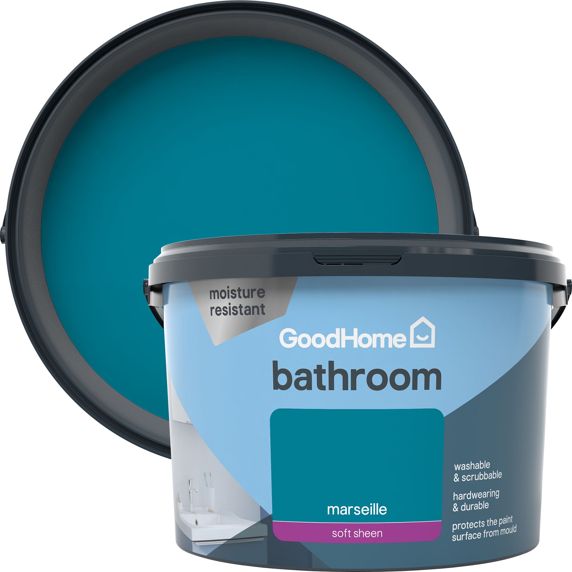 GoodHome Bathroom Marseille Soft sheen Emulsion paint, 2.5L DIY at B&Q