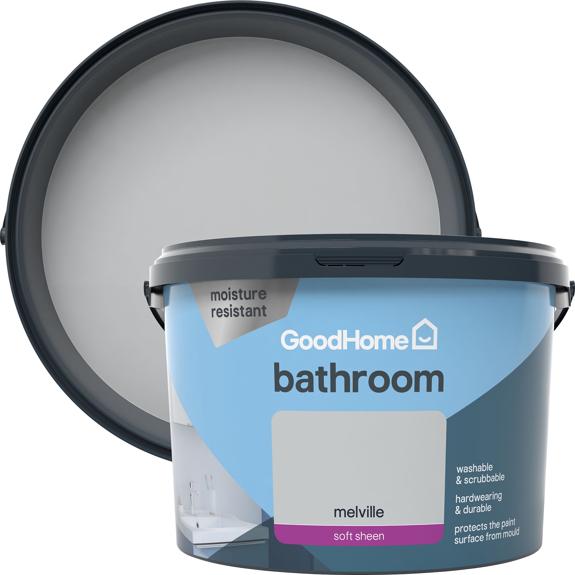 GoodHome Bathroom Melville Soft sheen Emulsion paint, 2.5L DIY at B&Q