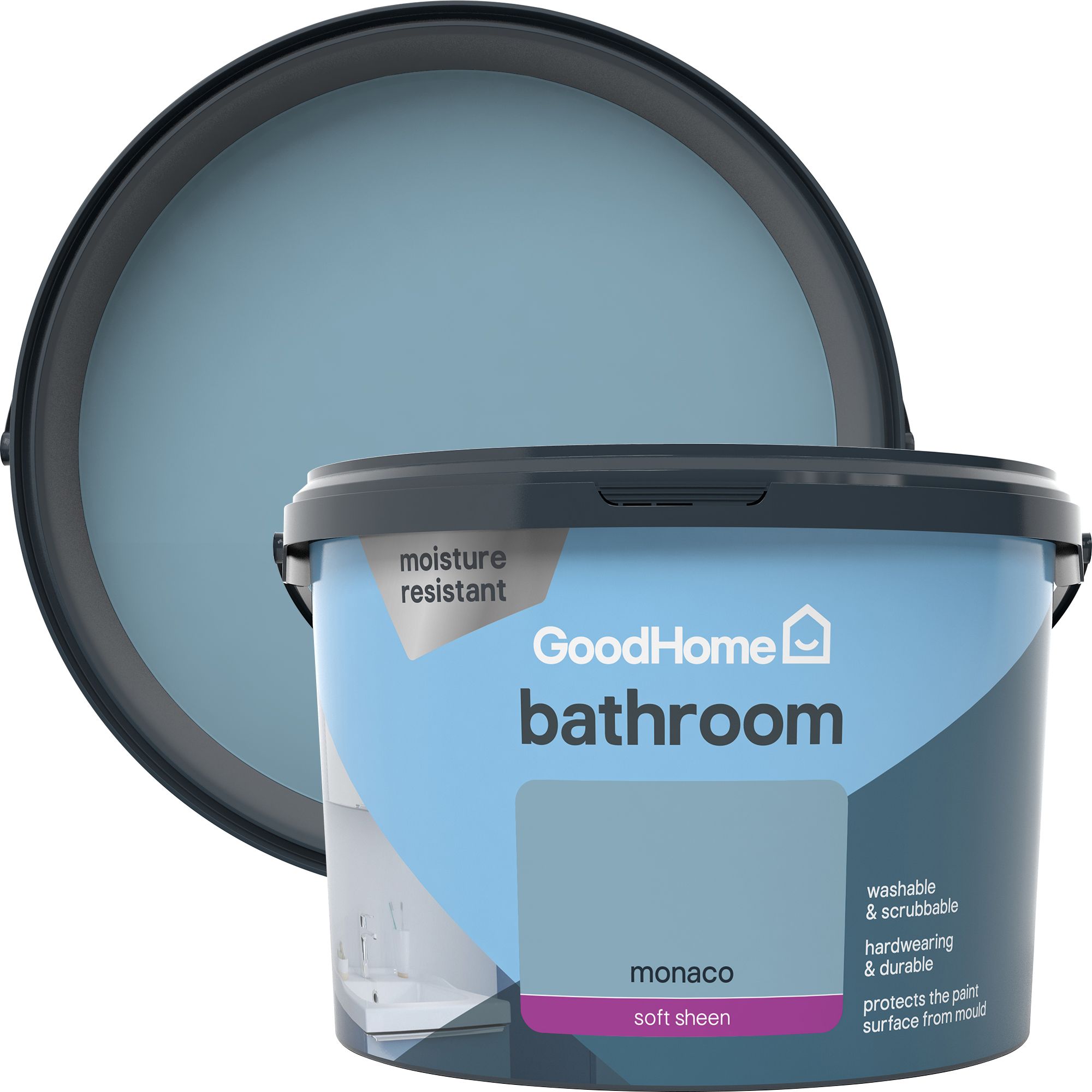 GoodHome Bathroom Monaco Soft sheen Emulsion paint, 2.5L DIY at B&Q