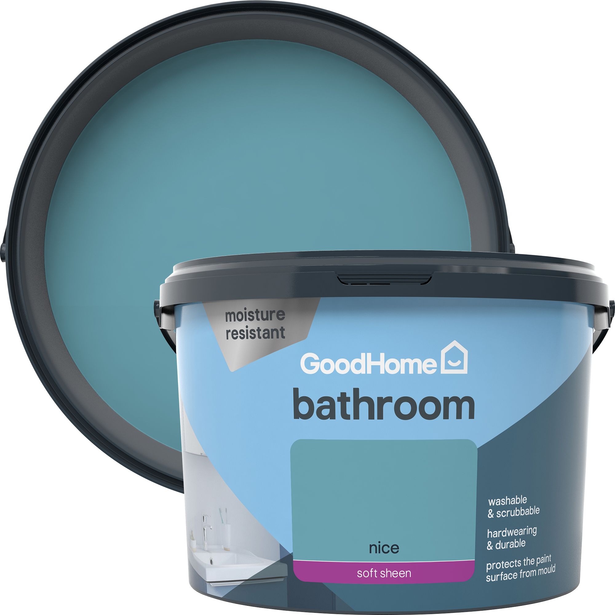 GoodHome Bathroom Nice Soft sheen Wall & ceiling Emulsion paint, 2.5L