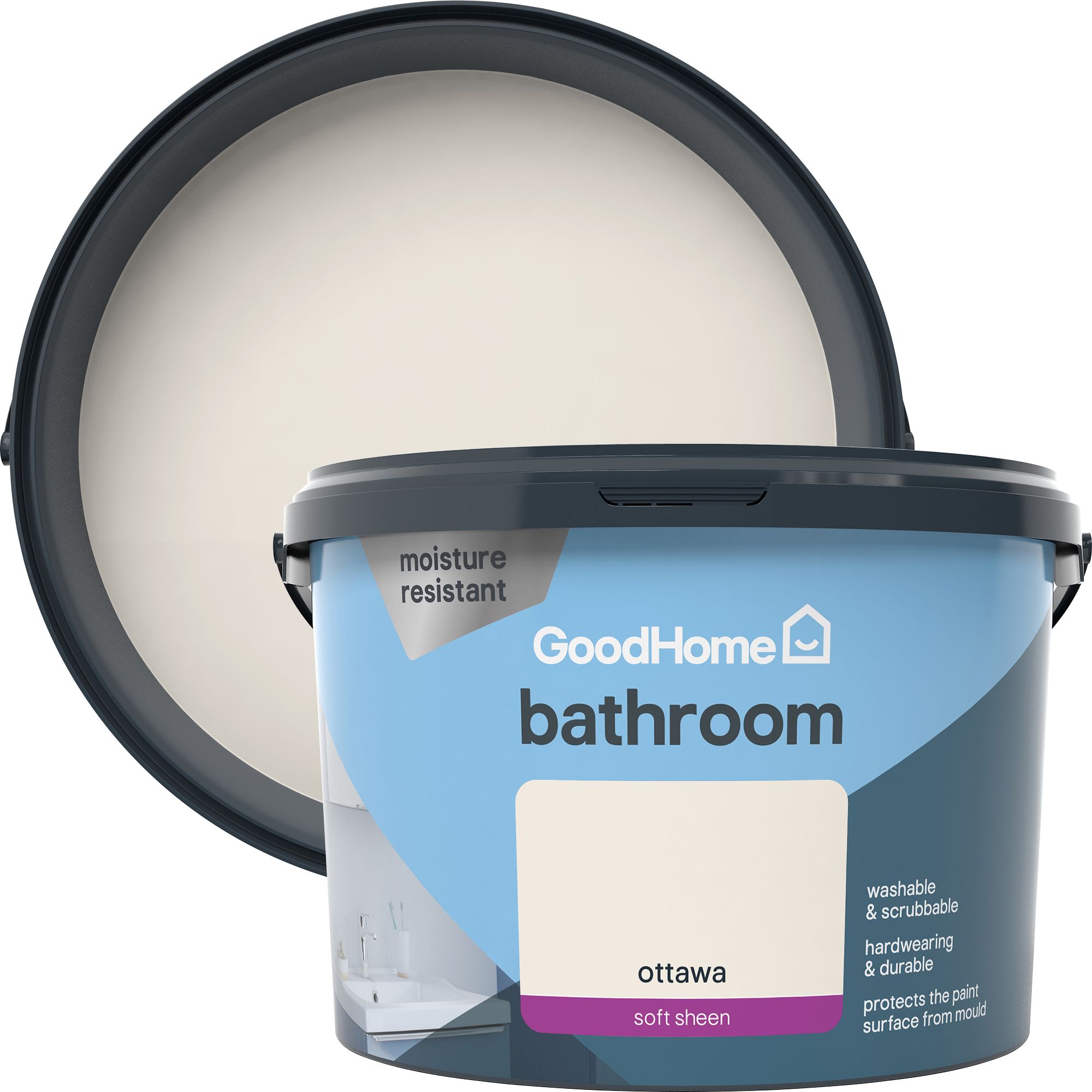 GoodHome Bathroom Ottawa Soft sheen Emulsion paint, 2.5L DIY at B&Q