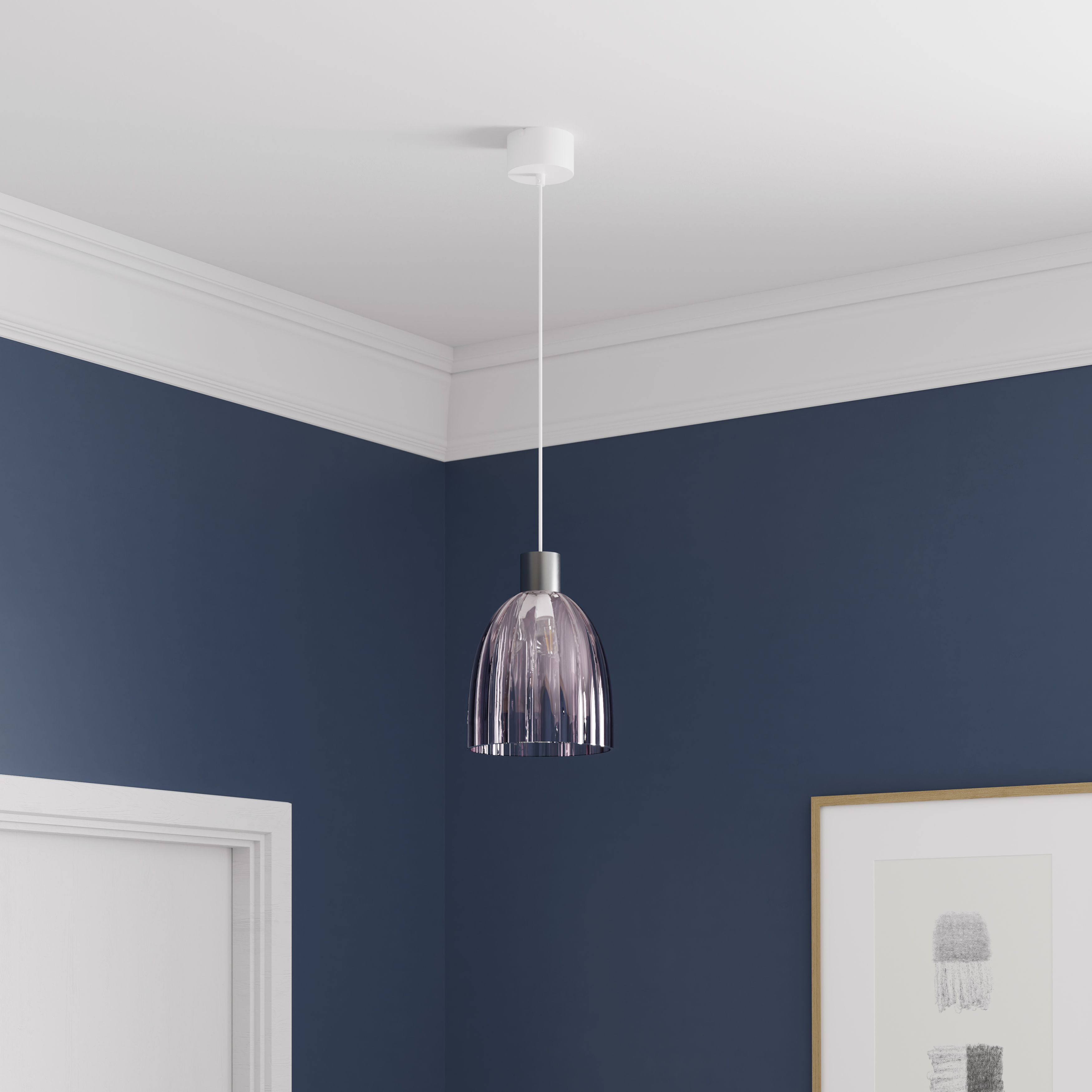 GoodHome Battle Pink Chrome effect Round Lamp shade (D)22cm