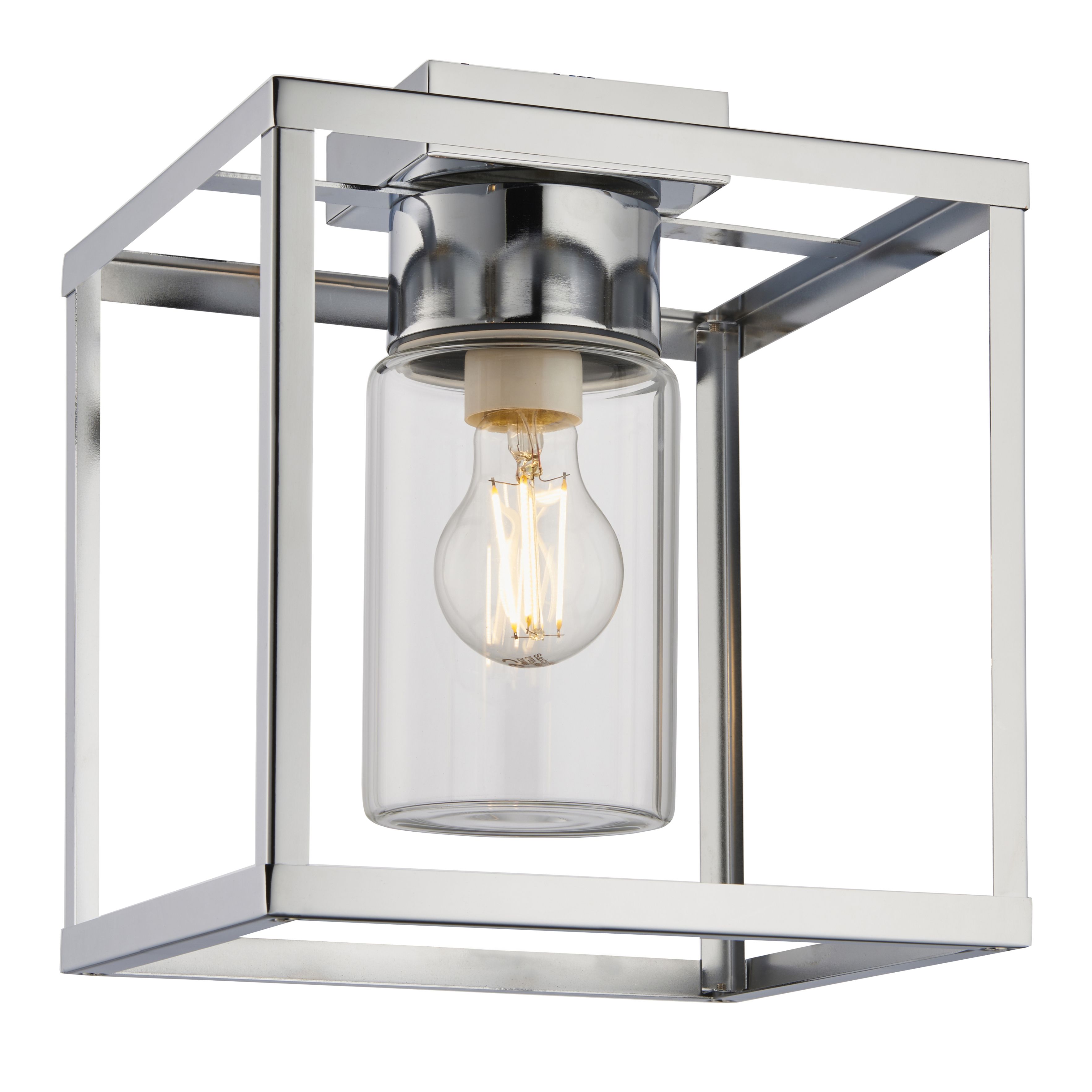 GoodHome Bauza Glass & metal Chrome effect Bathroom Ceiling light