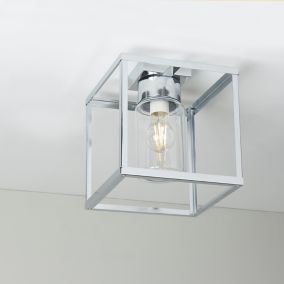 GoodHome Bauza Glass & metal Chrome effect Bathroom Ceiling light