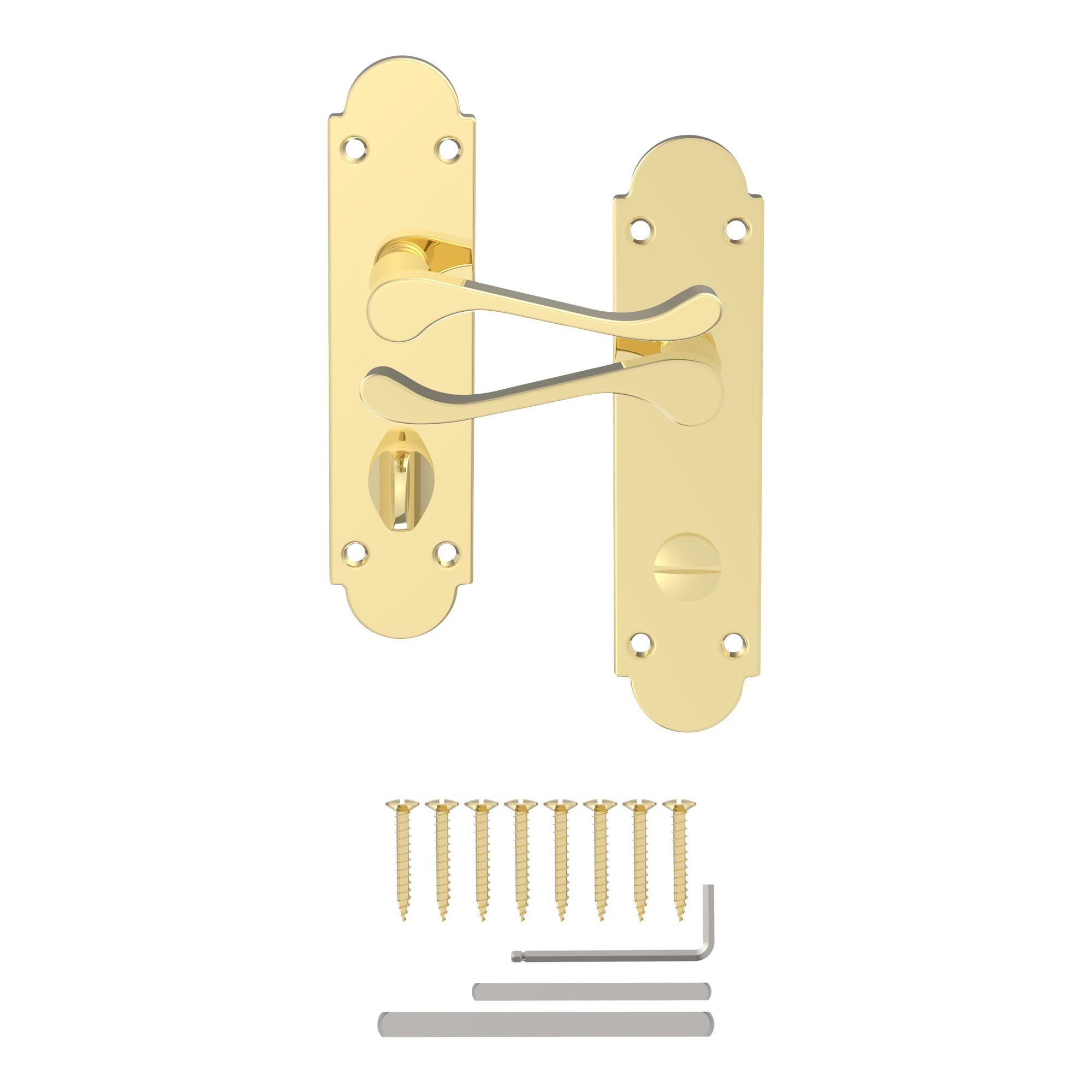 GoodHome Beja Polished Brass effect Scroll WC Door handle (L)95mm (D)57mm Pair