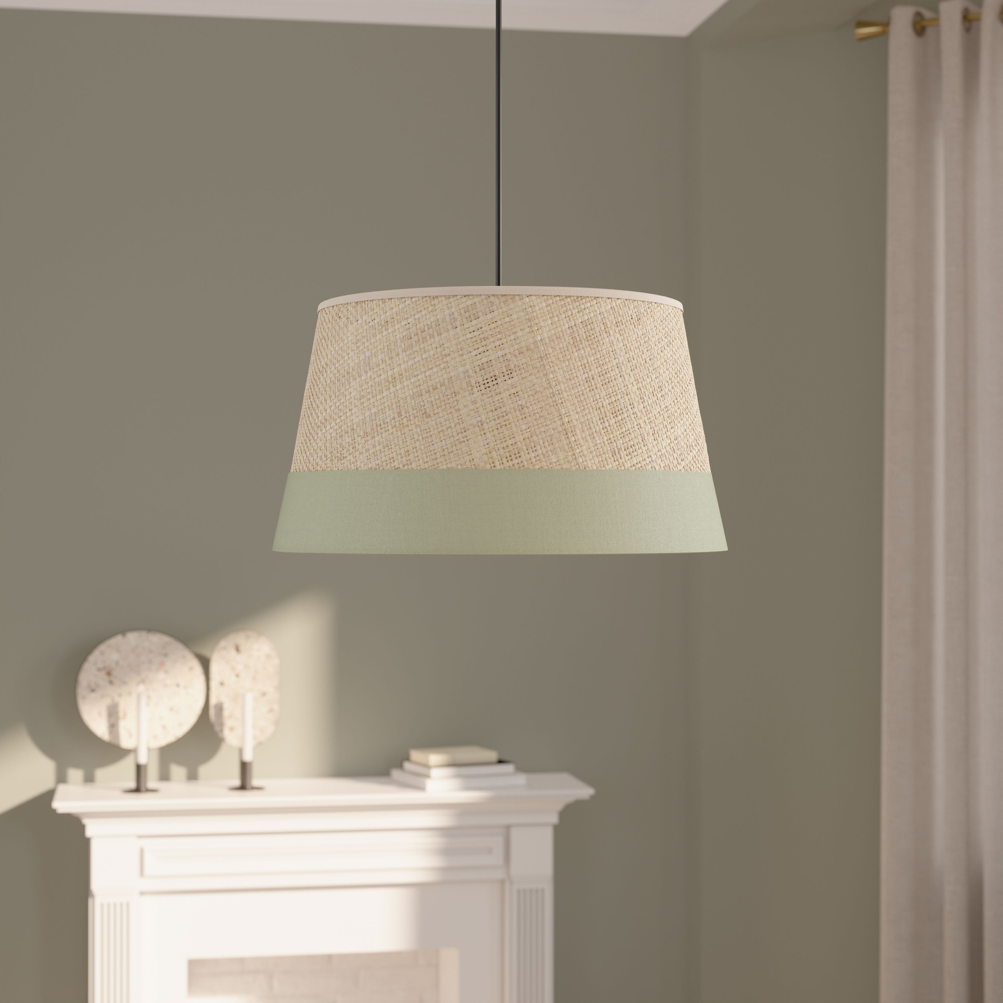GoodHome Bellbird Green & Natural Round Lamp shade (D)38cm