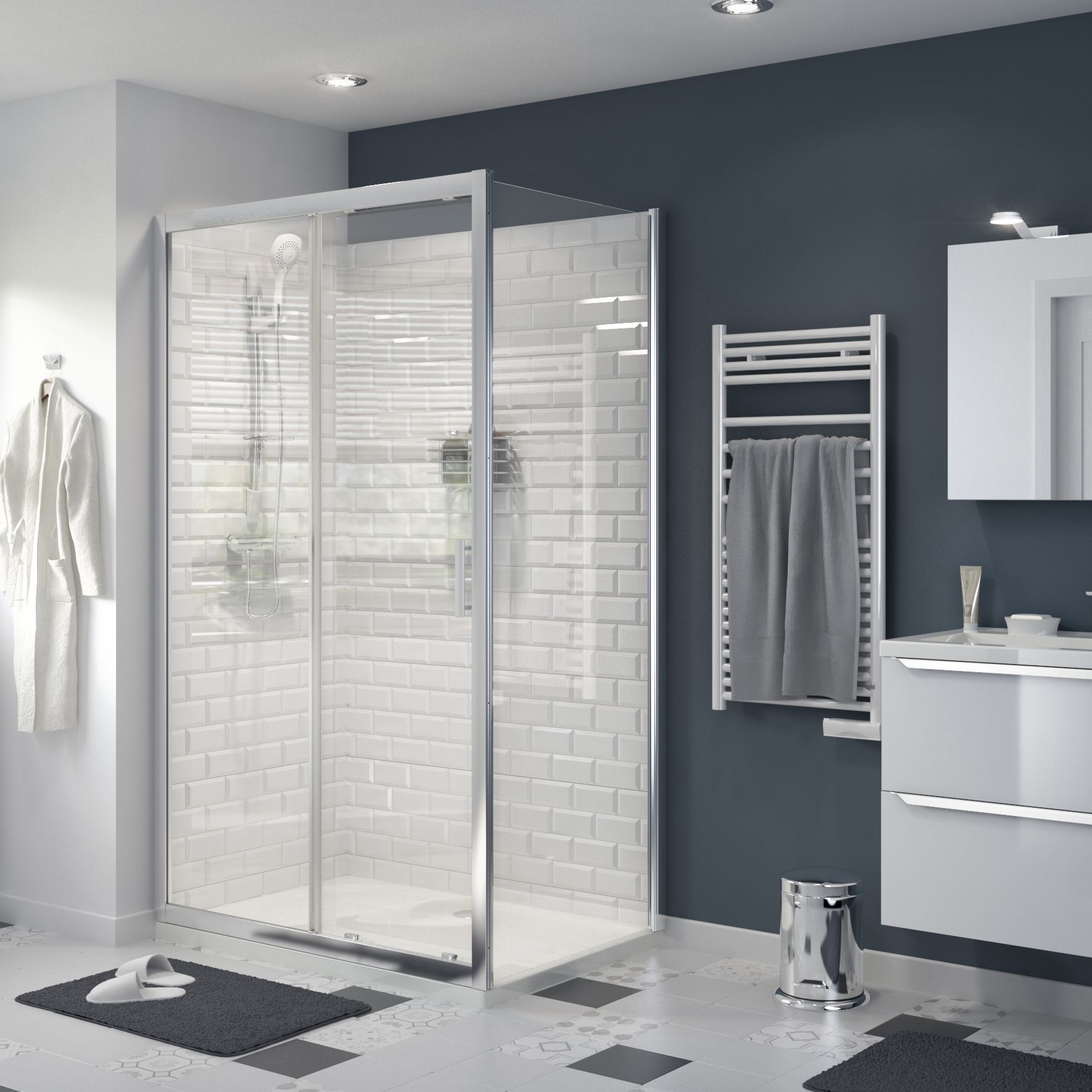 GoodHome Beloya Argenté Silver effect Clear Sliding Shower door (H)195cm (W)120cm