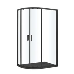 GoodHome Beloya Black Right-handed Offset quadrant Clear Shower Enclosure & tray with Corner entry double sliding door (W)1200mm (D)800mm