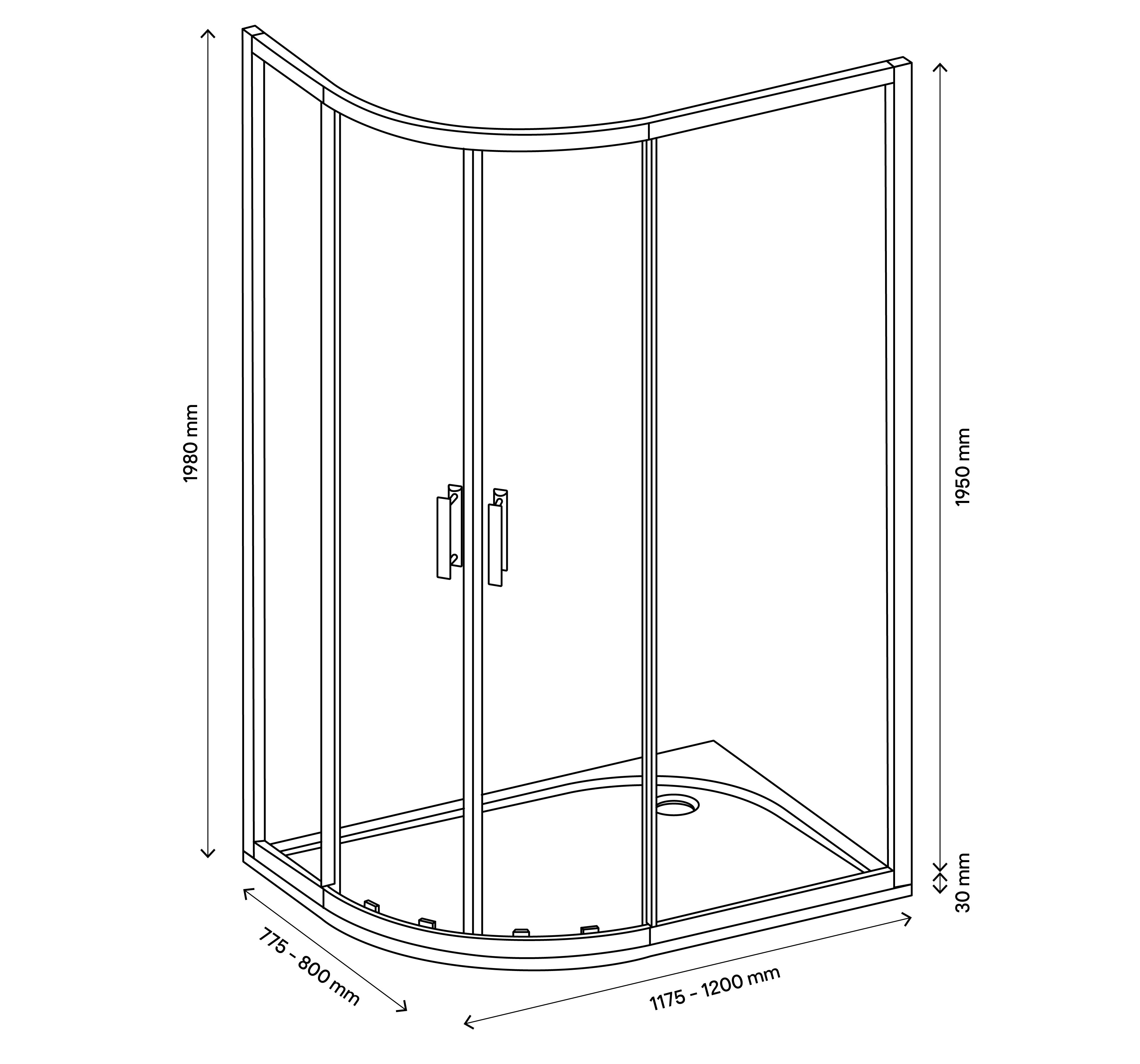 GoodHome Beloya Chrome effect Clear Right-handed Offset quadrant Shower Enclosure & tray - Corner entry double sliding door (H)195cm (W)120cm (D)80cm