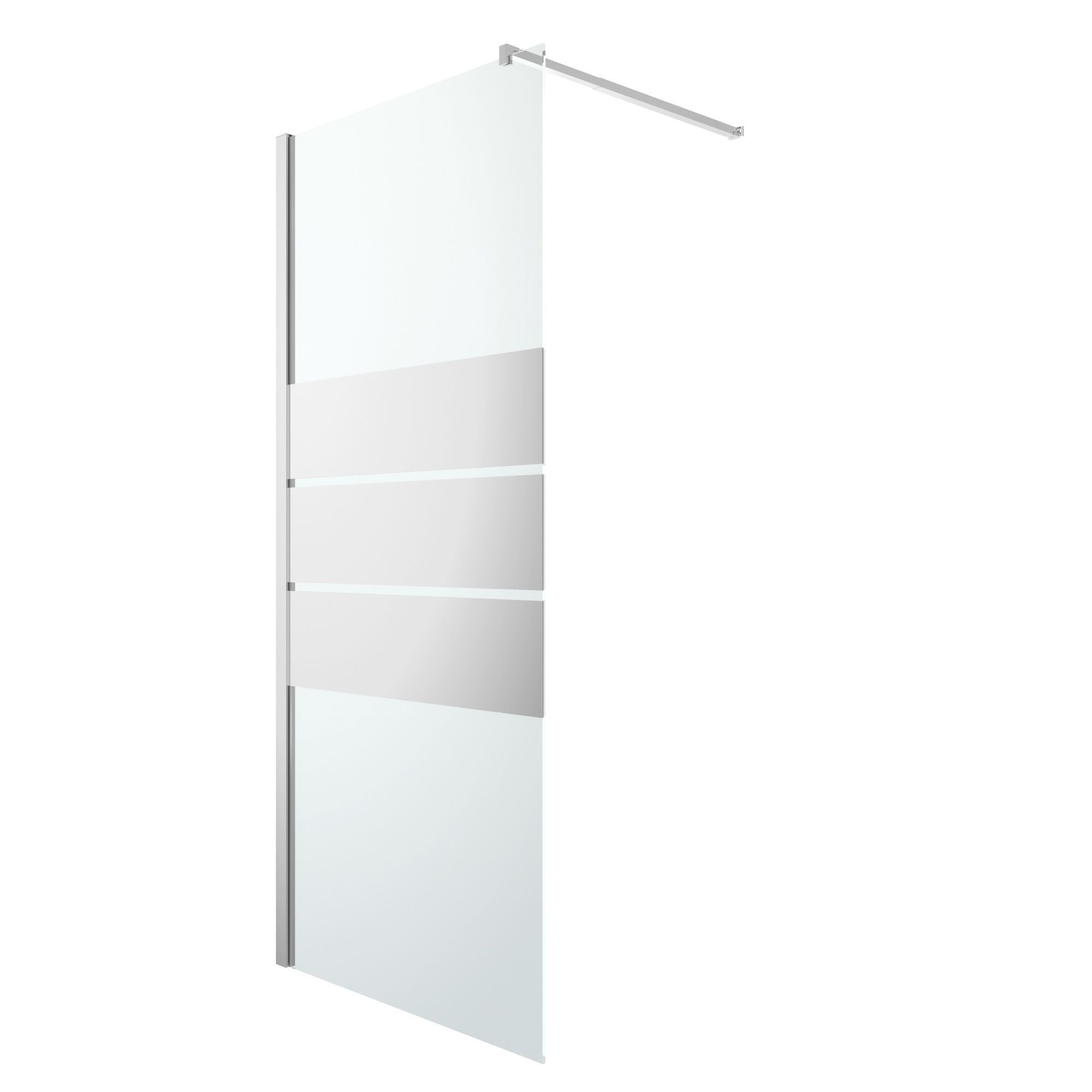 GoodHome Beloya Chrome effect Mirrored Striped Walk-in Wet room glass screen (H)195cm (W)80cm
