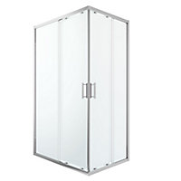 GoodHome Beloya Framed Clear Silver effect Rectangular Shower enclosure - Corner entry double sliding door (W)120cm (D)80cm