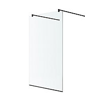GoodHome Beloya Frameless Black Clear Fixed Walk-in Shower panel (H)195cm (W)118.5cm