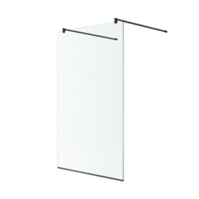 GoodHome Beloya Frameless Black Clear Fixed Walk-in Shower panel (H)195cm (W)138.5cm