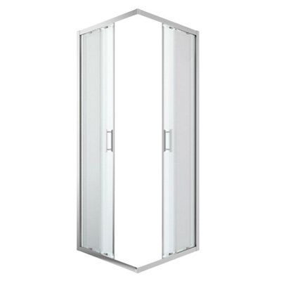 GoodHome Beloya Silver effect Clear Universal Square Shower Enclosure & tray - Corner entry double sliding door (H)195cm (W)80cm (D)80cm